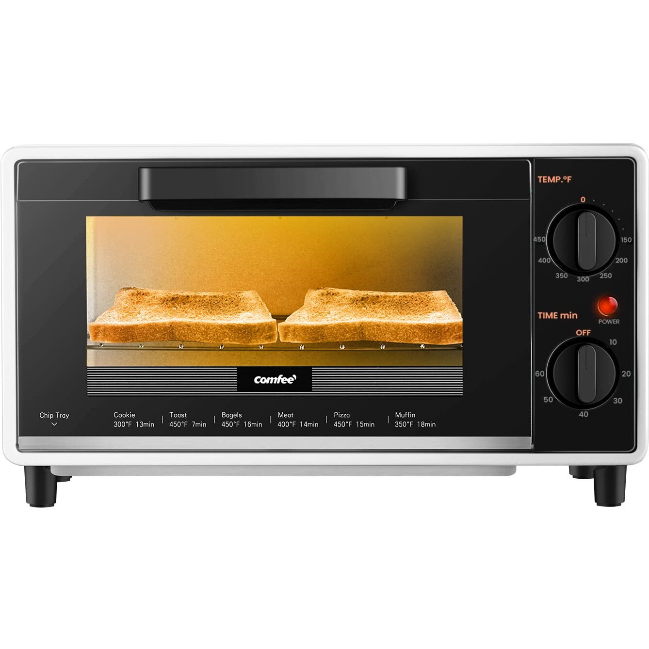 Comfee Mini Countertop Toaster Oven, 2-Knobs Easy To Control With Timer-Bake-Broil-Toast Setting, 1000W, Black Compact Toaster Oven (Co-B08Aa(Bk))