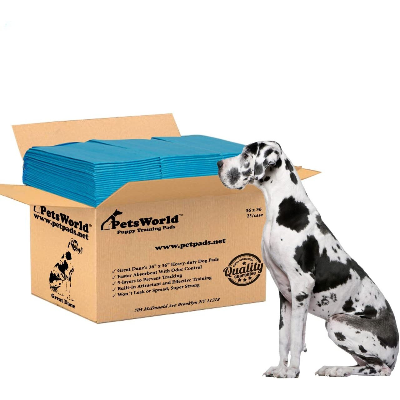 Petsworld Giant Potty Pads For Dogs, Odor Eliminating 36"" X 36"" Pee Pads For Dogs, Gigantic Great Dane Pads, 5 Layer Ultra Absorbent Technology, Leak Proof Training Pads For Dogs & Cats, 25 Count
