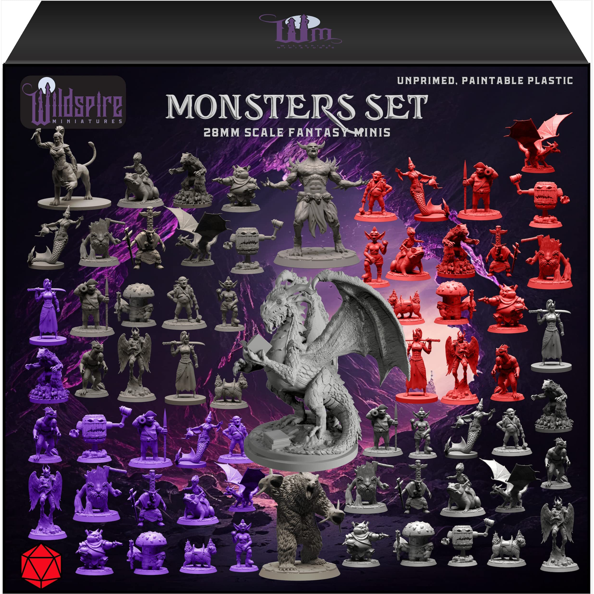 Wildspire Fantasy Monsters & Bookish Dragon For Dnd Miniatures Unpainted Bulk 28Mm-32Mm Dungeons & Dragons Minis Pathfinder Figures Fantasy Unpainted Tabletop Rpg Miniature Starter Set For D&D