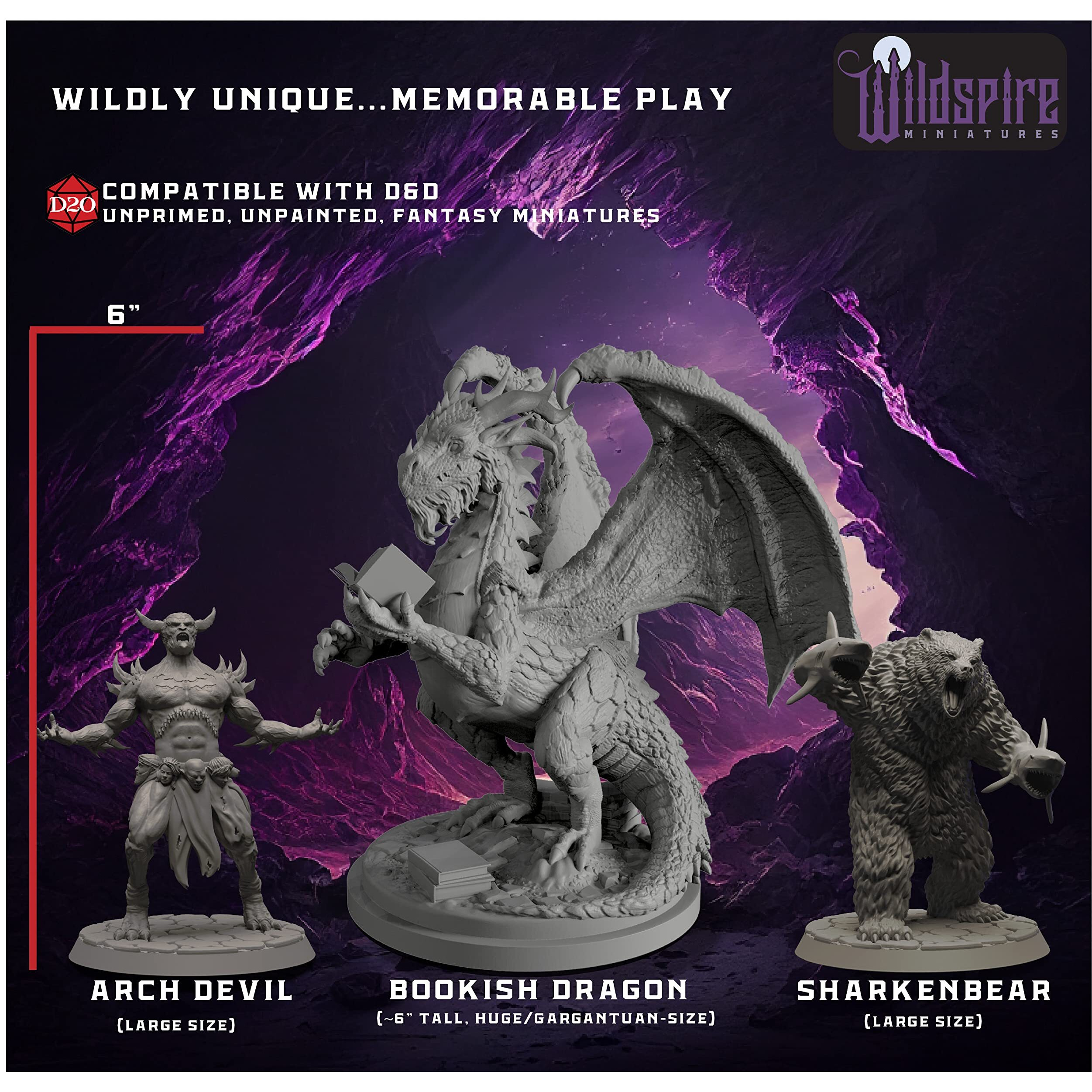 Wildspire Fantasy Monsters & Bookish Dragon For Dnd Miniatures Unpainted Bulk 28Mm-32Mm Dungeons & Dragons Minis Pathfinder Figures Fantasy Unpainted Tabletop Rpg Miniature Starter Set For D&D