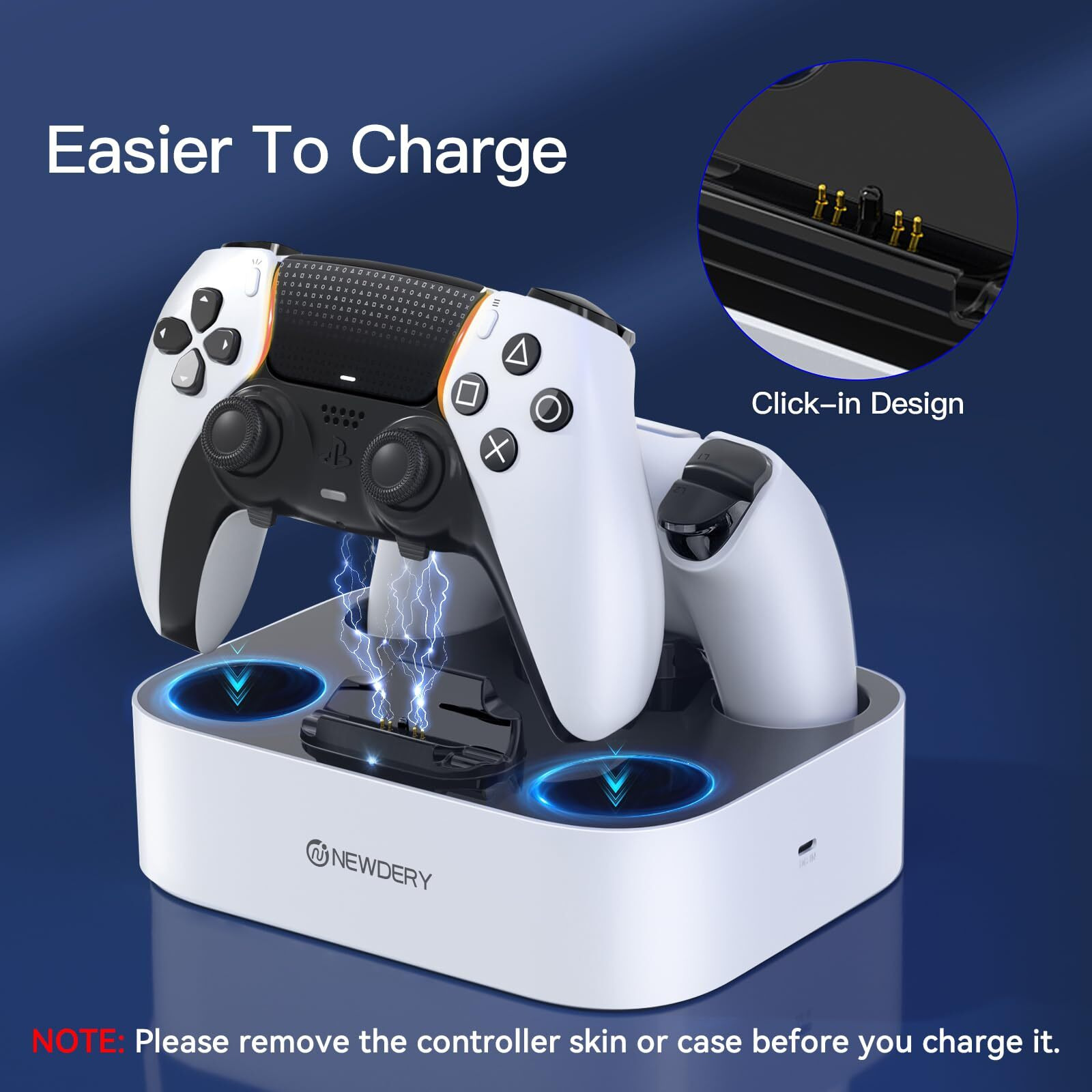 Newdery Ps5 Controller Charger Station Compatible With Dualsense Edge Controller, Fast Charging Dock Stand With Cable, Dual Controller Charging Station For Playstation 5 & Dualsense Edge Controller