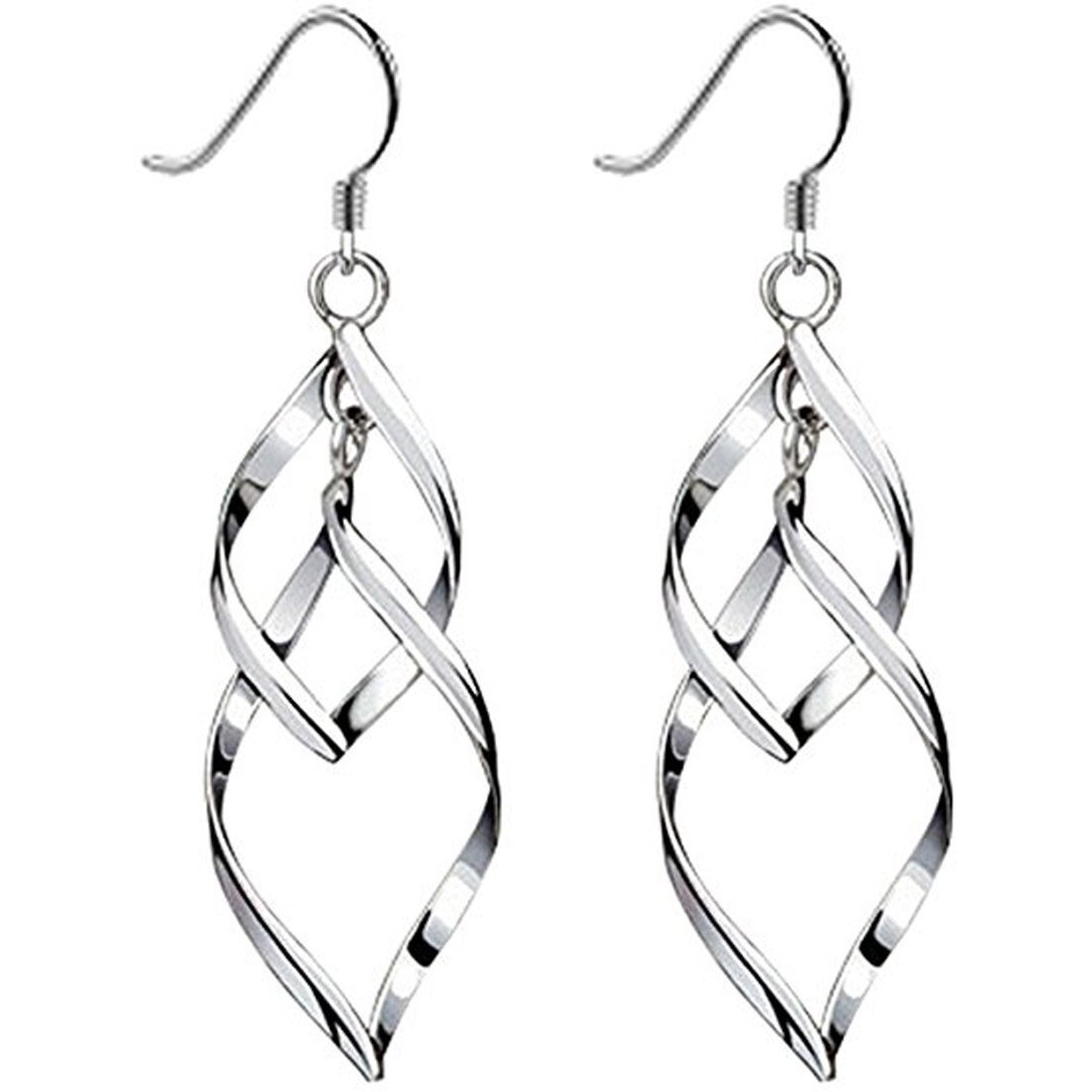 Sterling Silver Earrings Dangle Hoops Elegant Rotating Earring For Womens (Silver)