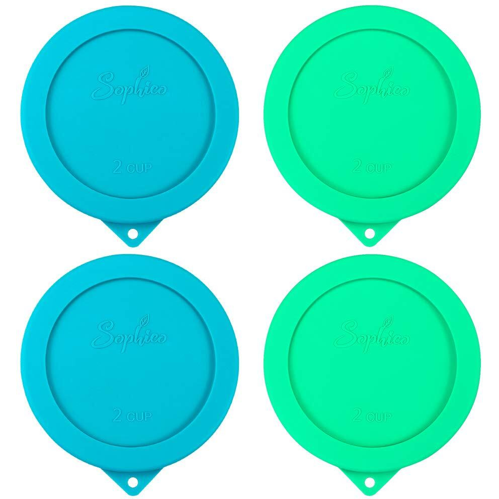 Sophico 2 Cup Round Silicone Storage Cover Lids Replacement For Pyrex 7200-Pc And Anchor Hocking Glass Bowls (Container Not Included) Green-Blue 4 Pack