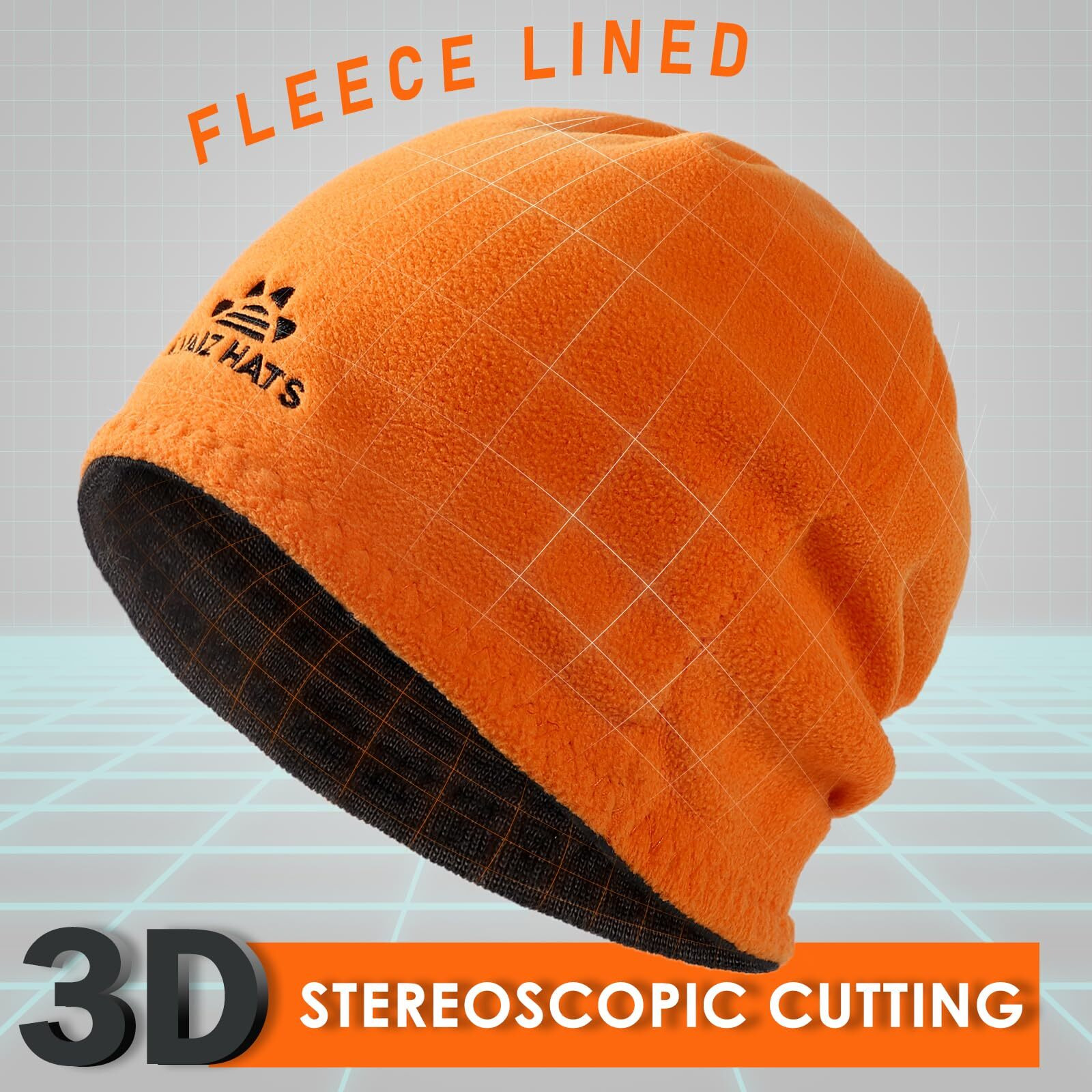 Lvaiz Winter Fleece Lined Knitted Beanie Hats For Men Reversible Windproof Watch Hat Warm Skull Cap For Women(Black+Orange)