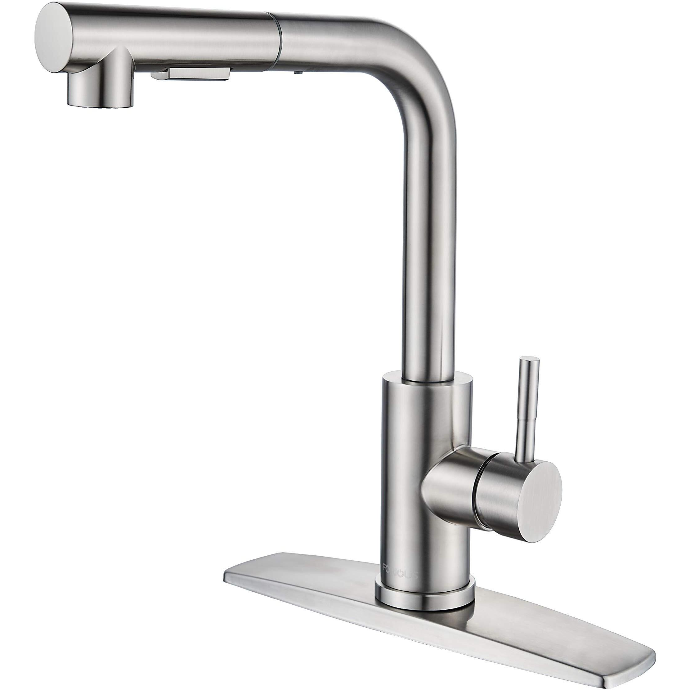 Forious Kitchen Faucets With Pull Down Sprayer, Single Handle Kitchen Sink Faucet With Pull Out Sprayer, Brushed Nickel