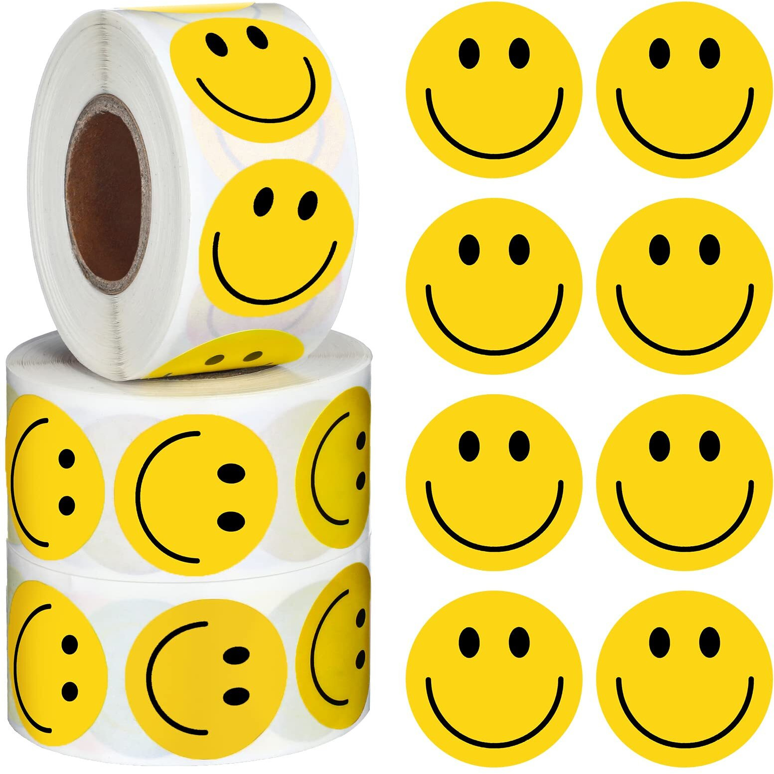 1500 Pieces Happy Smile Face Decal Small Happy Face Decal Mini Motivational Stickers Colorful Incentive Stickers Behavior Chart Stickers For Student (Yellow, 1 Inch)