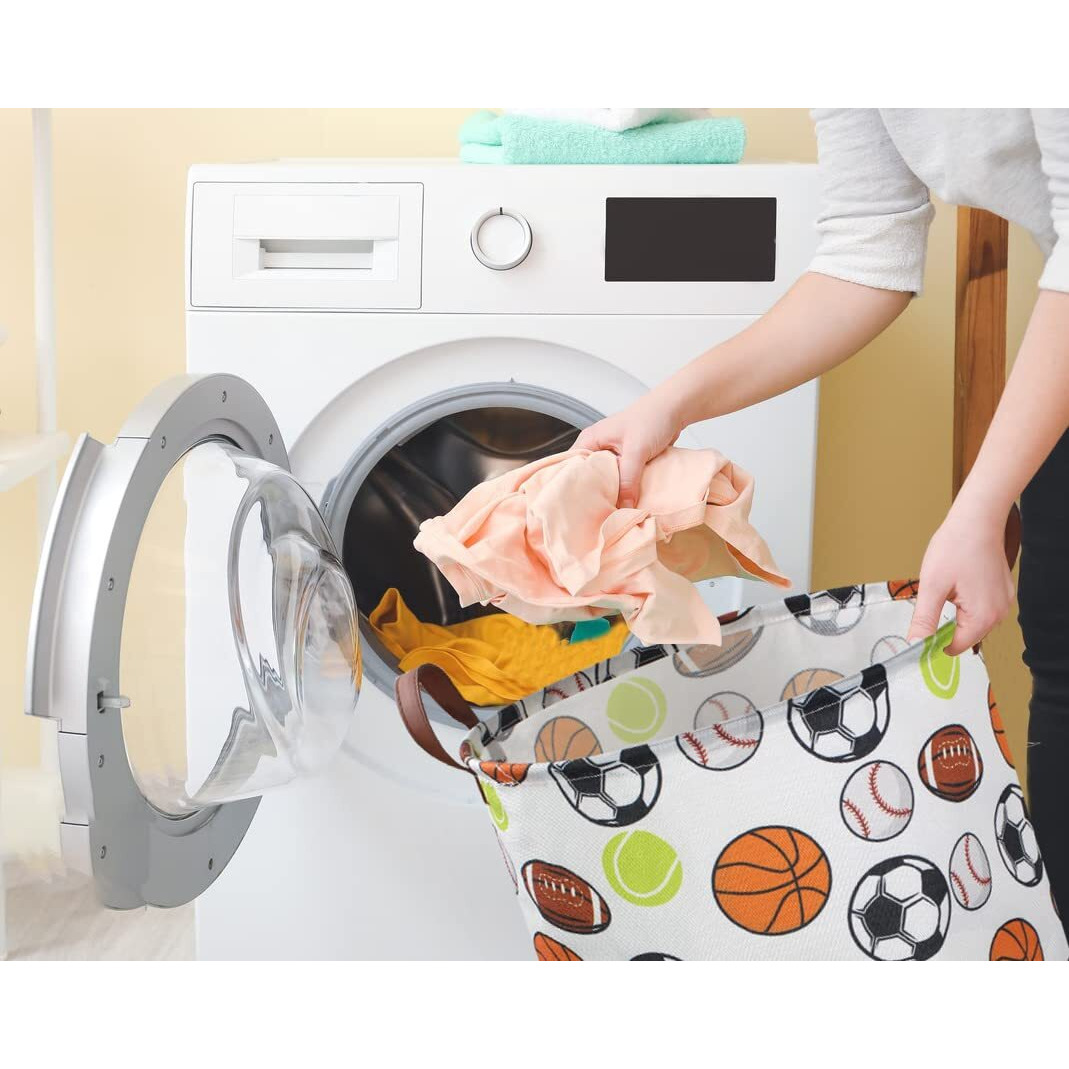 Sanjiaofen Kids Laundry Basket,Basketball Laundry Hamper Collapsible Baby Storage Baskets For Boys Room Decor,Nursery Hamper,Bedroom,Toy Organizer,(Ball)