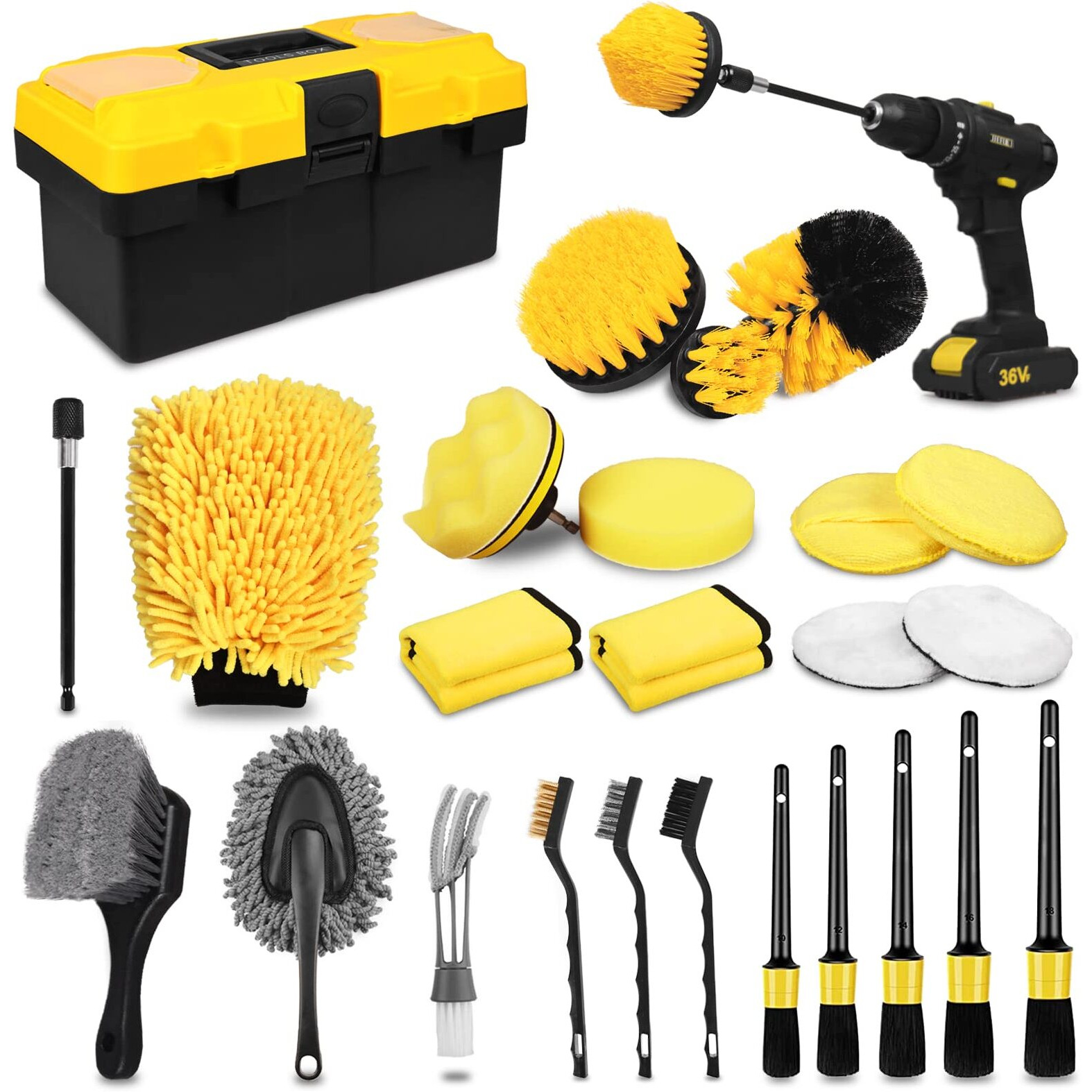 27Pcs Car Detailing Kit, Car Detailing Brush Set, Auto Detailing Drill Brush Set, Car Detailing Brushes, Car Wash Kit, Car Accessories, Car Cleaning Tools Kit For Interior, Exterior, Wheels