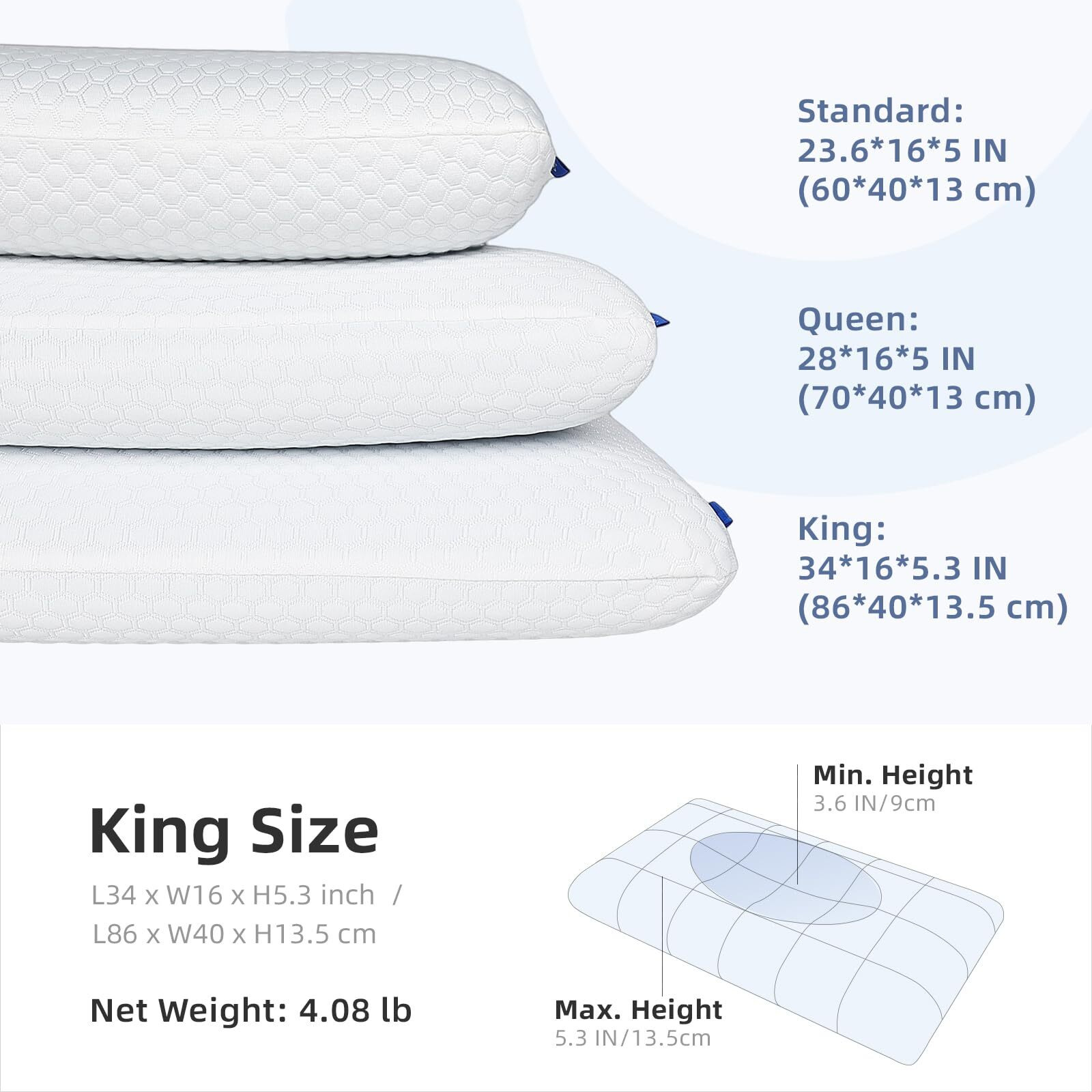 Inight Memory Foam Pillows King Size Set Of 2, King Size Pillows 2 Pack, King Pillows For Side Sleepers & Back Sleepers, Oeko-Tex & Certipur-Us-King Size (Pack Of 2)