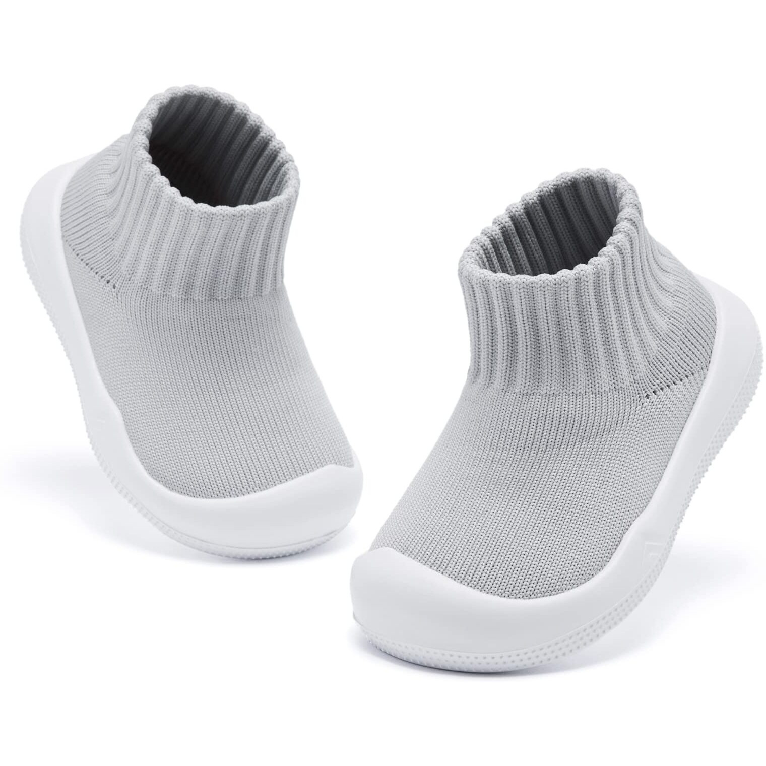 Baby Shoes Girls Boys Non Slip Baby Sock Shoes With Soft Rubber Sole Infant First Walking Sneaker Toddler Slipper Lightweight 18-24 Months Grey