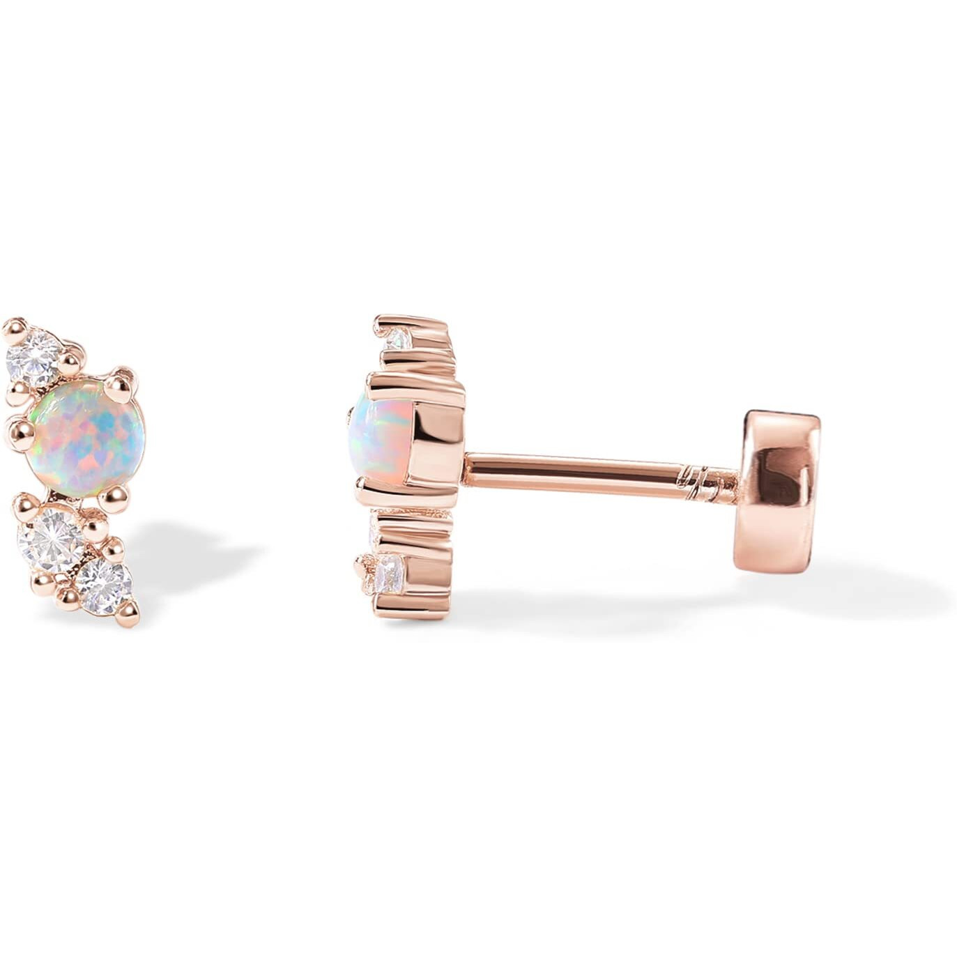 Pavoi 14K Rose Gold Plated Solid 925 Sterling Silver Post Cubic Zirconia Flat Back Earrings For Women | Opal Cartilage Earring | Helix Piercing Jewelry | Small Stud Earrings