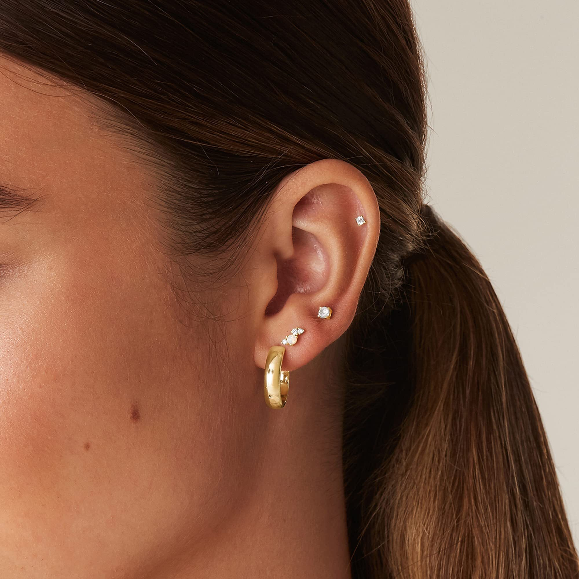Pavoi 14K Rose Gold Plated Solid 925 Sterling Silver Post Cubic Zirconia Flat Back Earrings For Women | Opal Cartilage Earring | Helix Piercing Jewelry | Small Stud Earrings