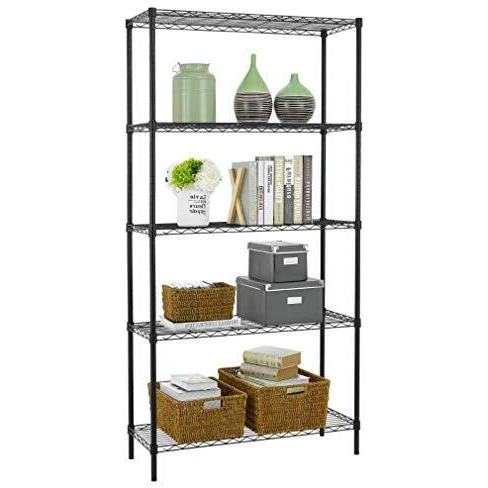 Wire Shelving Unit Commercial Metal Shelf Adjustable Layer Rack Strong Steel For Restaurant Garage Pantry Kitchen Garage (36A14A72, Black)