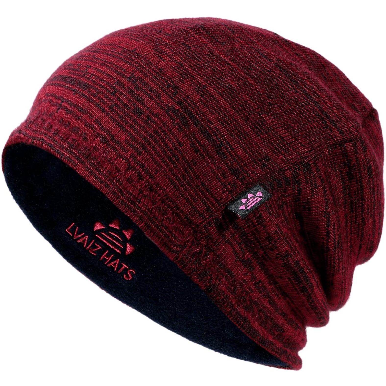 Lvaiz Winter Fleece Lined Knitted Beanie Hats For Men Reversible Windproof Watch Hat Warm Skull Cap For Women(Red+Deep Blue)