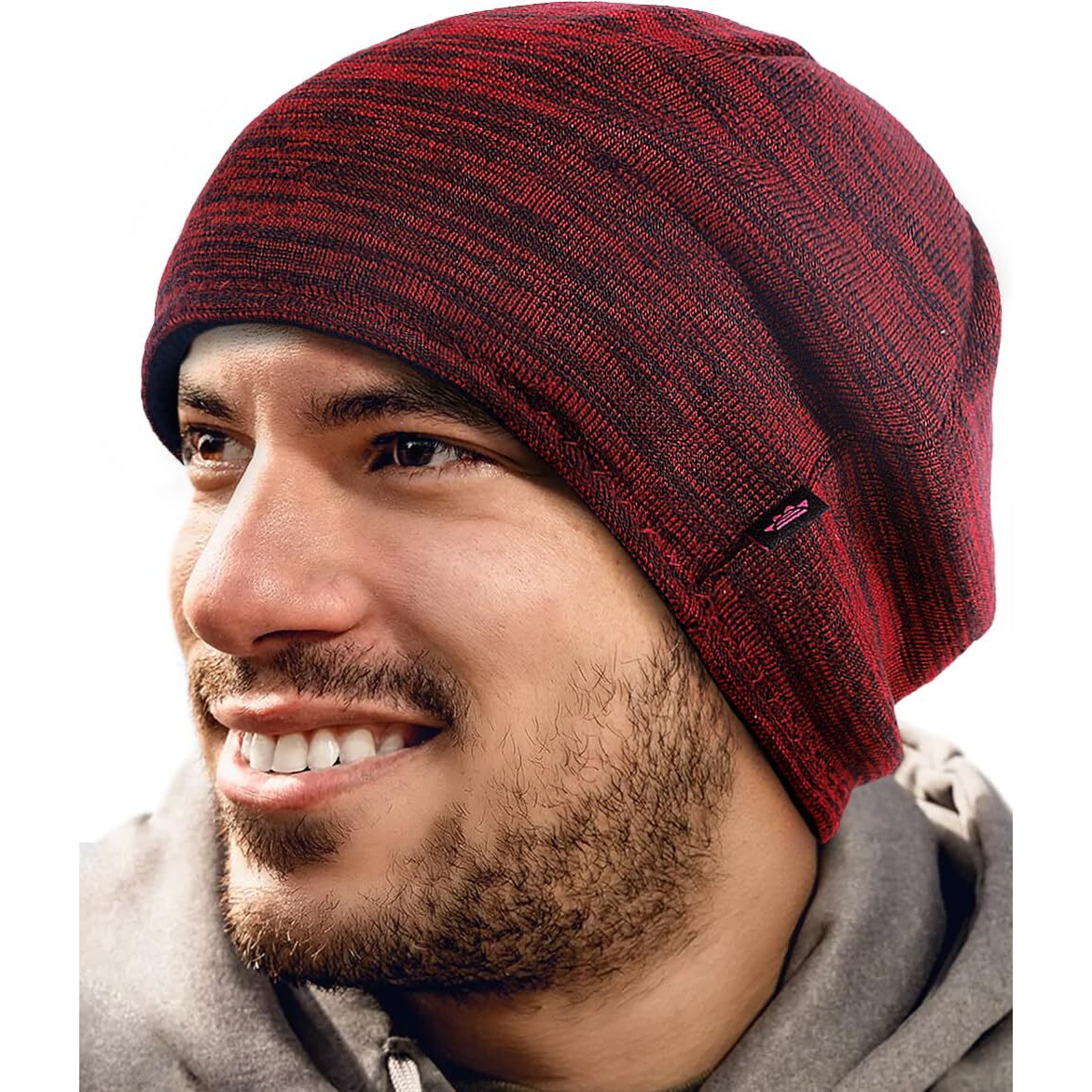Lvaiz Winter Fleece Lined Knitted Beanie Hats For Men Reversible Windproof Watch Hat Warm Skull Cap For Women(Red+Deep Blue)