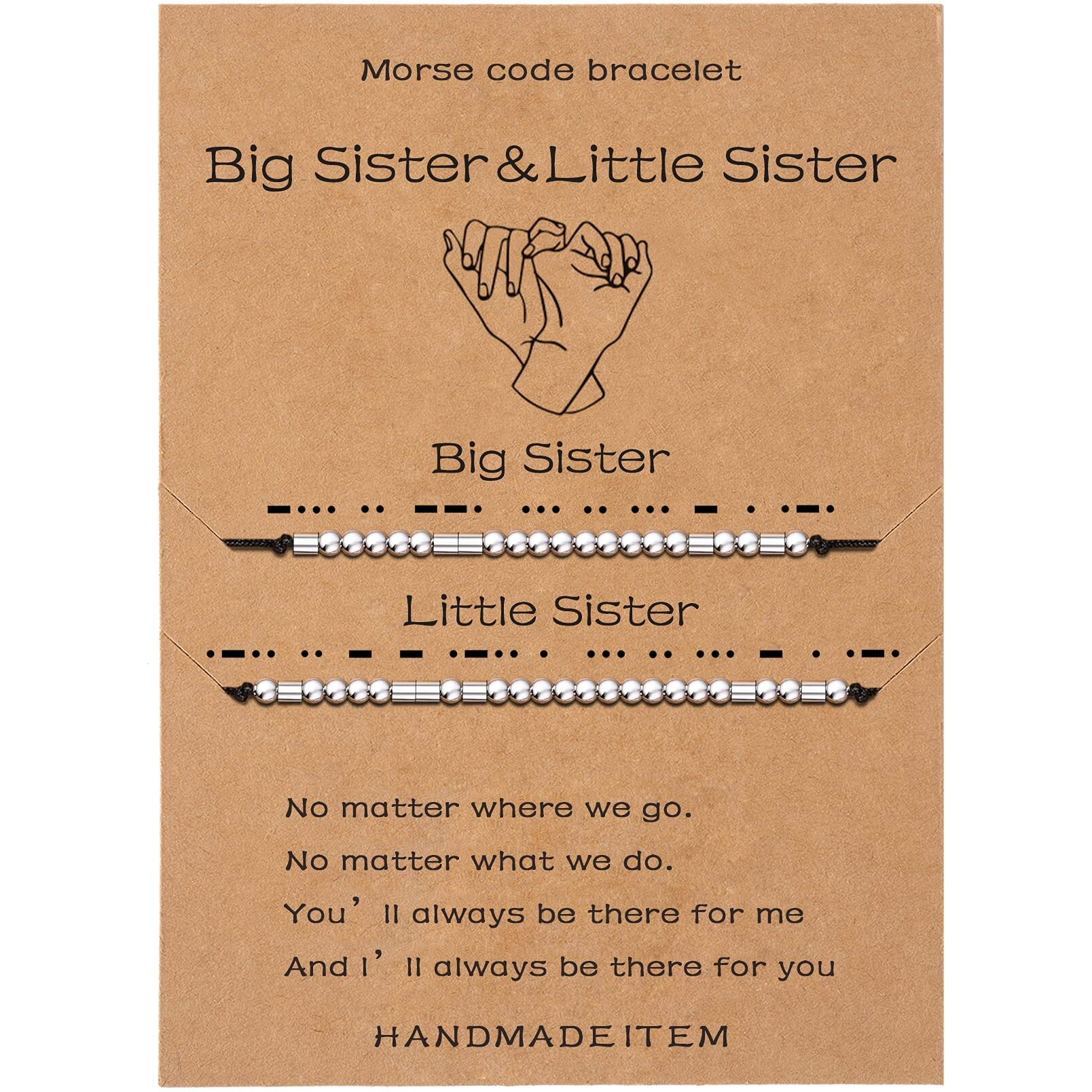 Sannyra Morse Code Bracelet, Big Sister Littel Sister Morse Code Matching Jewelry, Couple Matching Handmade Gifts