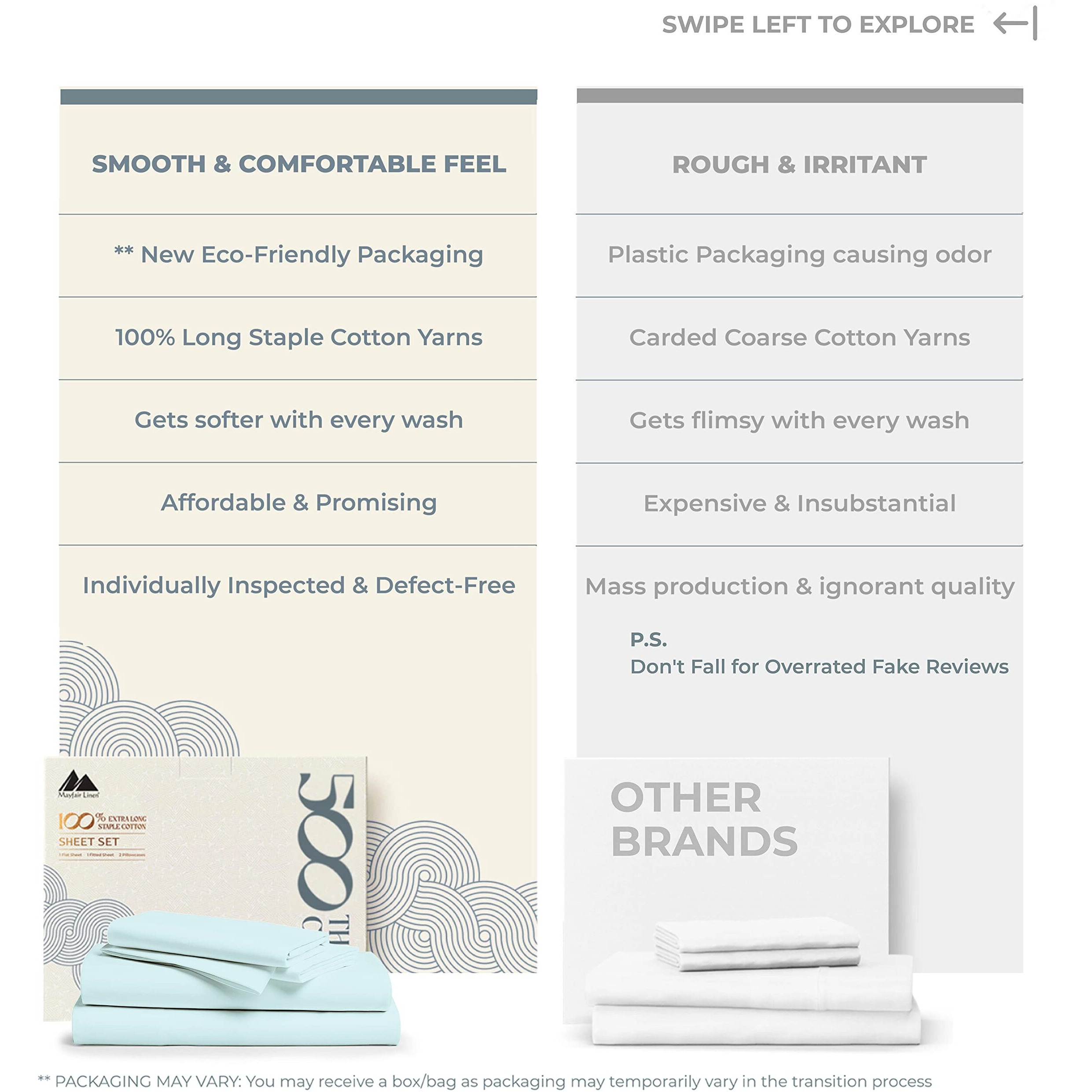 Mayfair Linen Cotton Sheets King Size - 500 Thread Count 4 Piece 100% Cotton Sheets For King Bed, Deep Pocket King Size Cotton Sheets Set For Hot Sleepers, Soft Cooling Luxury Sheets - Sea Foam