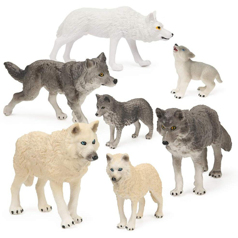 Restcloud 7Pcs Wolf Toy Figurines Set Wolf Animals Figures (Wolf Set B)