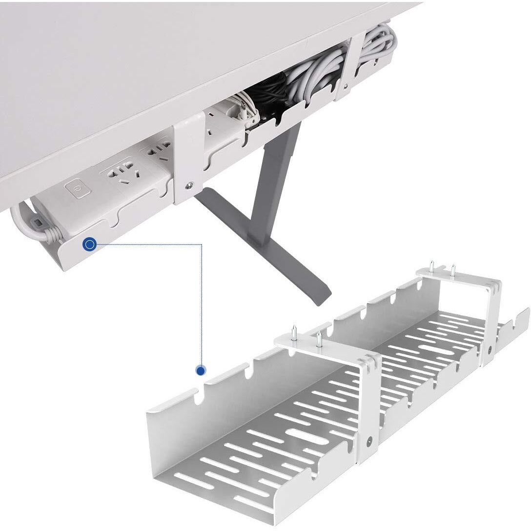 Flexispot Under Desk Cable Management Tray, Metal Raceway Wires Cable Tidy Organizer Office And Home Cable Tray Use For Standing Desk (White)