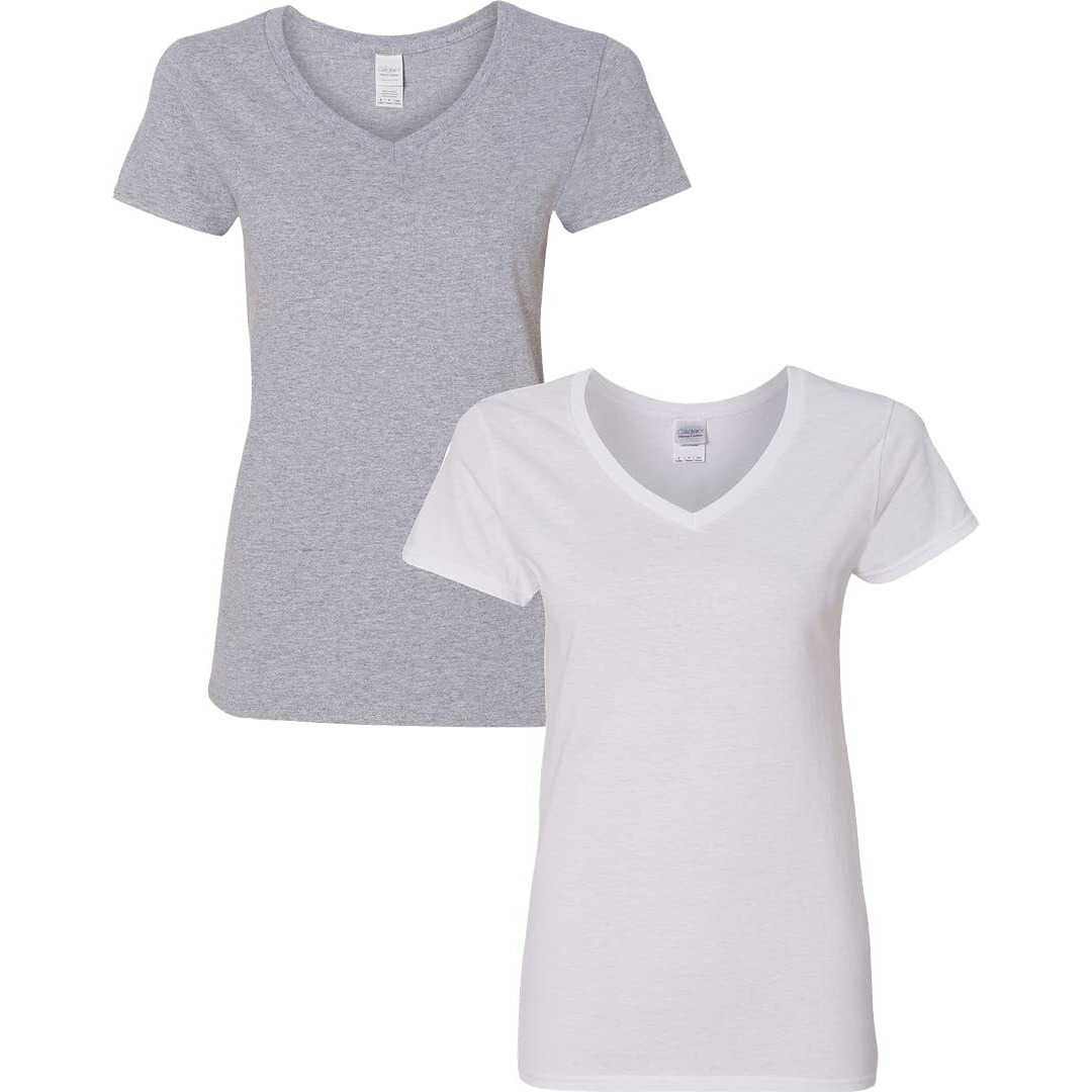 Gildan Women 's Heavy Cotton V-Neck T-Shirt 2-Pack Xl-Sportgray-White