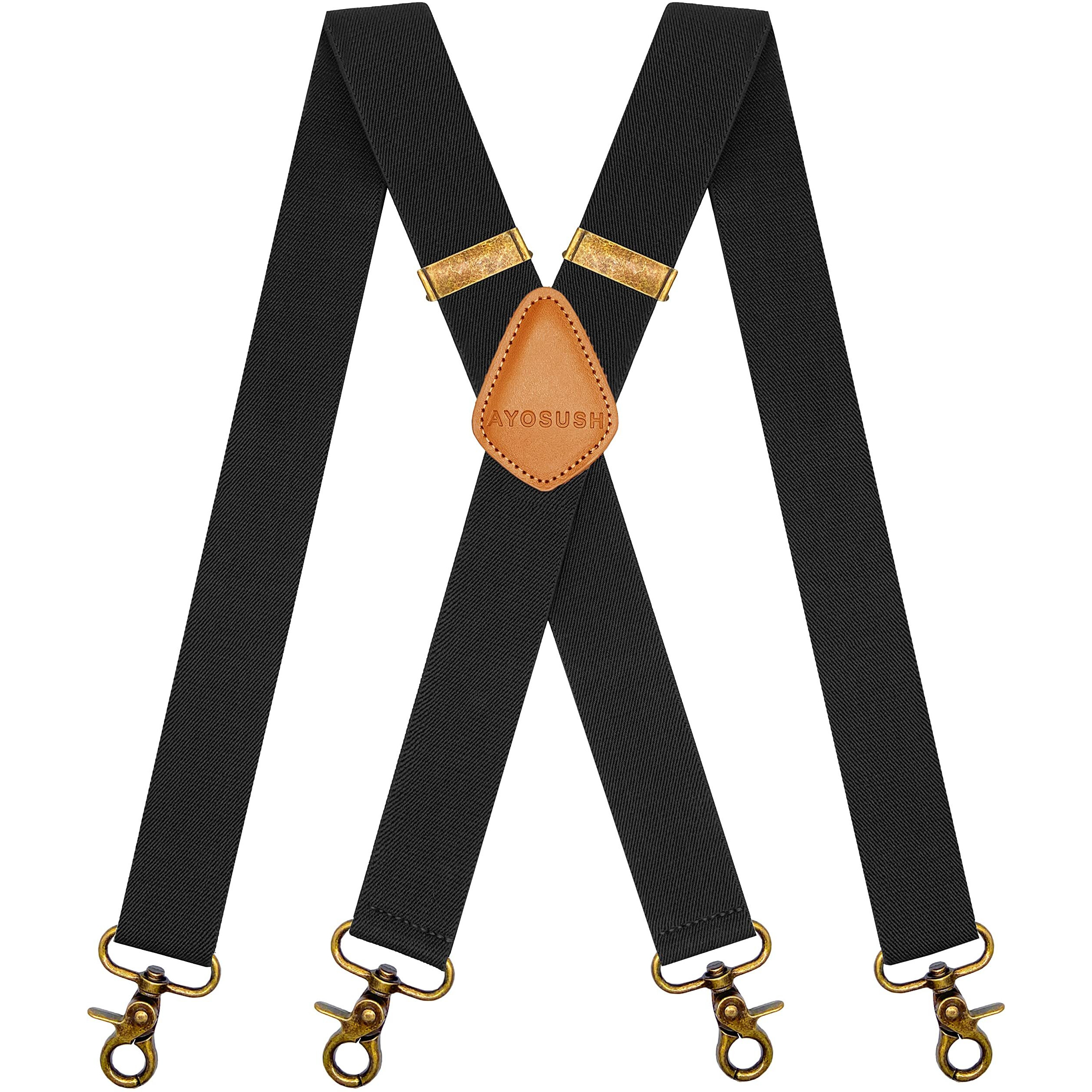 Ayosush Suspenders For Men Swivel Snap Hooks Black Elastic Formal Heavy Duty Braces Big And Tall