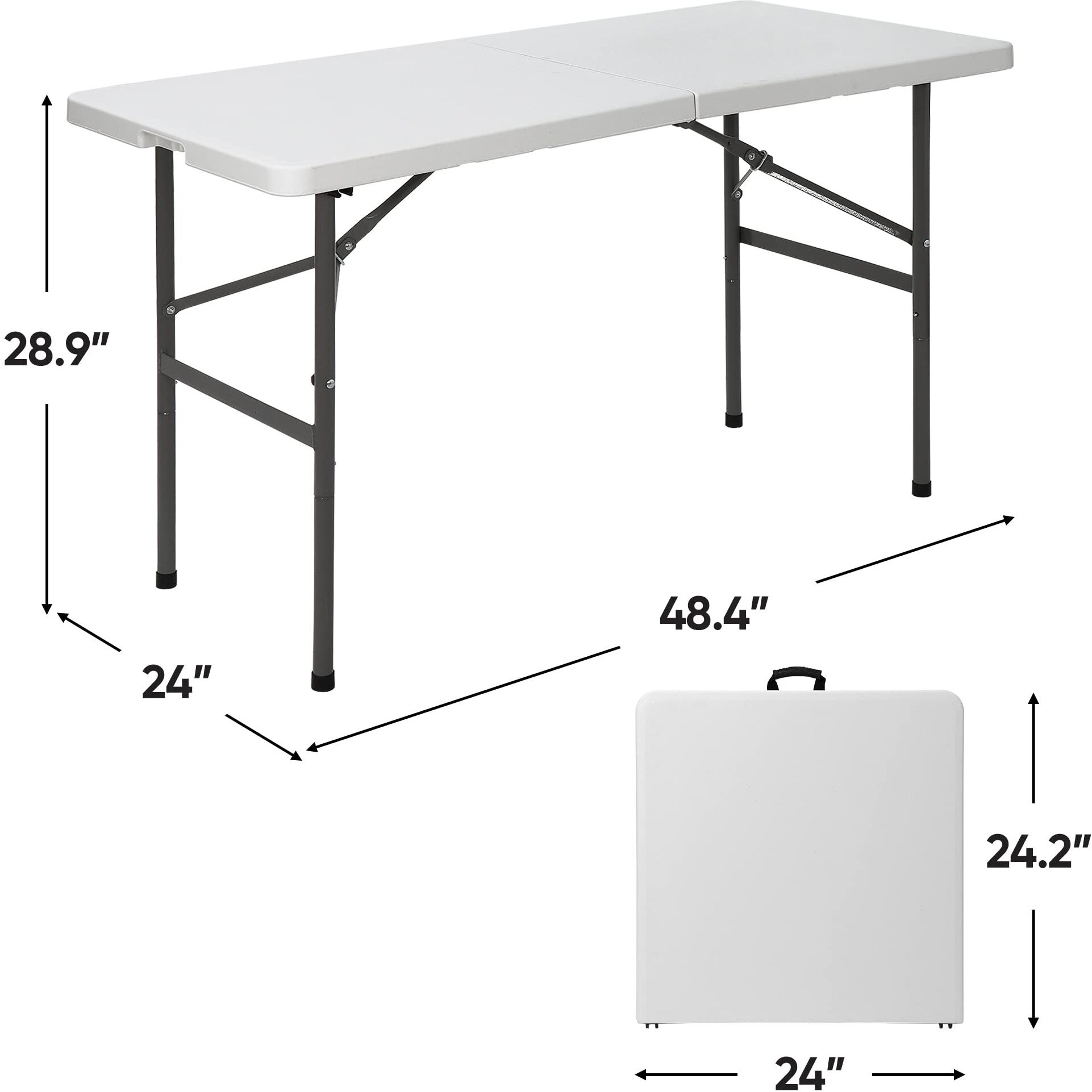 Zenstyle 4 Ft Indoor Outdoor Heavy Duty Plastic Folding Table Portable Picnic Table Fold-In-Half Utility Table W/Handle And Steel Legs For Camping, Dining, Party, White