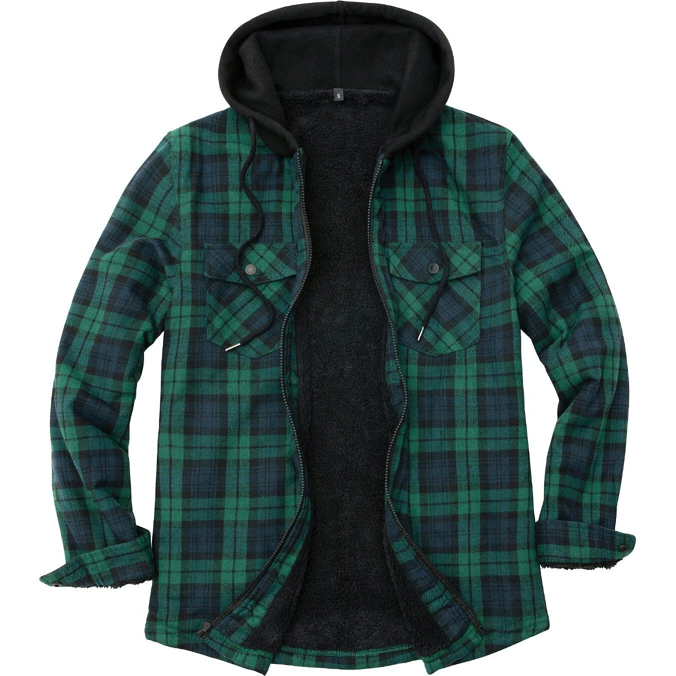 Zenthace Hooded Flannel Jacket Men Sherpa Fleece Lined Full Zip Up Flannel Plaid Shirt Jackets Mens Flannel Hoodie Bw L