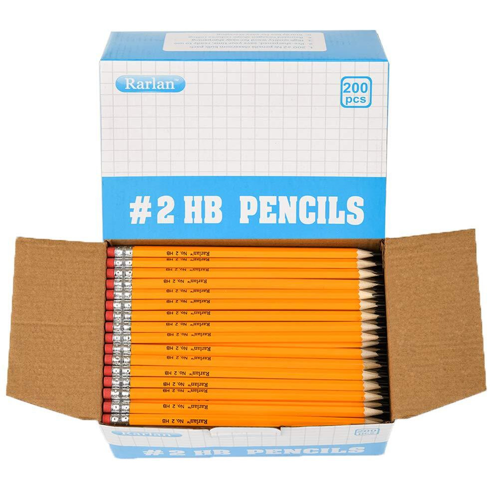 Rarlan Wood-Cased 2 Hb Pencils, Pre-Sharpened, 200 Count Bulk Pack