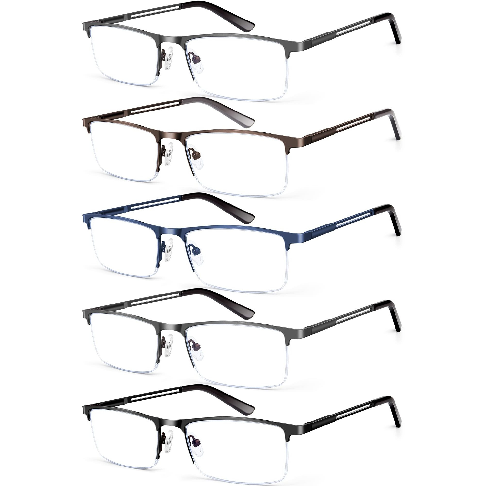 Konhago Blue Light Blocking Reading Glasses For Men, Half Frame Metal Readers Spring Hinge Eyeglasses Anti Eyestrainglareuv