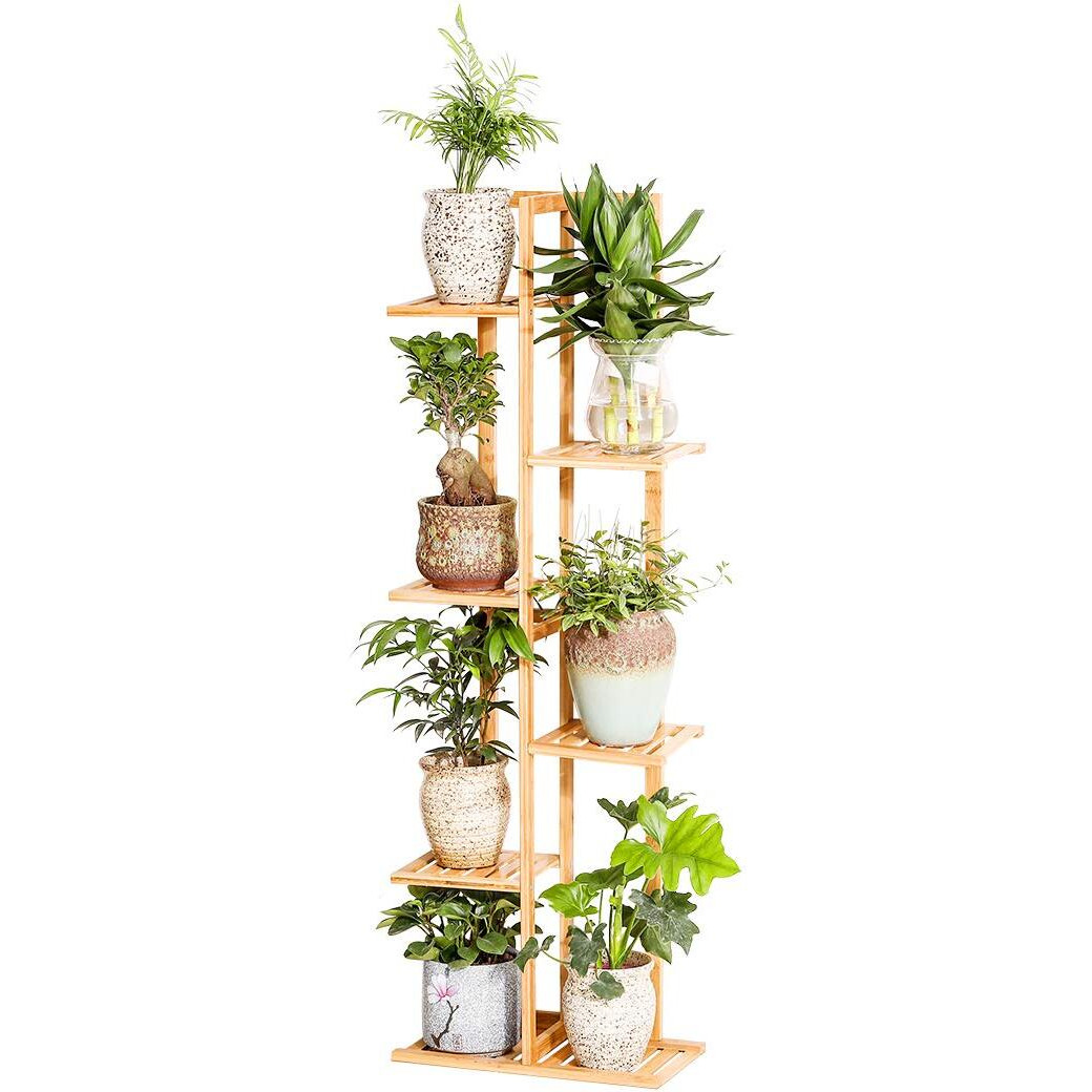 Bamboo 6 Tier 7 Potted Plant Stand Rack Multiple Flower Pot Holder Shelf Indoor Outdoor Planter Display Shelving Unit For Patio Garden Corner Balcony Living Room