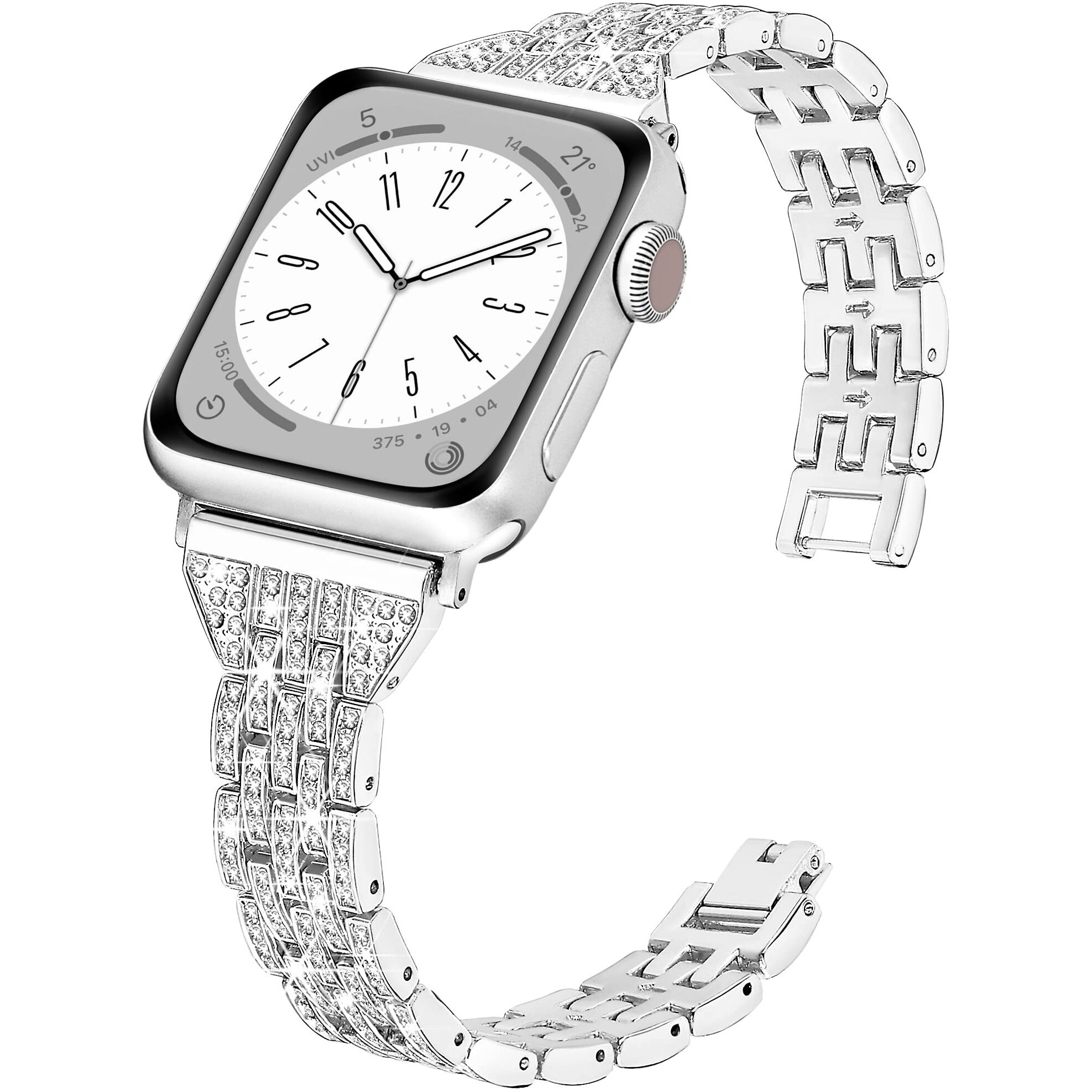 Compatible With Apple Watch Band 41Mm 40Mm 38Mm, Luxury Diamond Band For Women, Dressy Cute Charm Bracelet, Bling Fashion Metal Strap For Iwatch Series 87654321Se-Silver