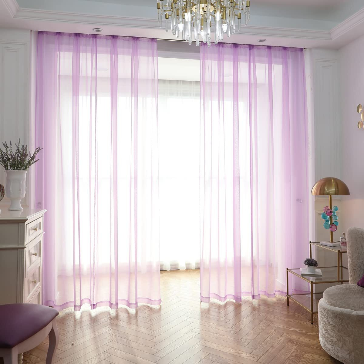 Mianbo Purple Sheer Curtains 108 Inches Length 2 Panels Set Window Sheer Curtains Basic Rod Pocket For Bedroom Children Living Room Yard Kitchen