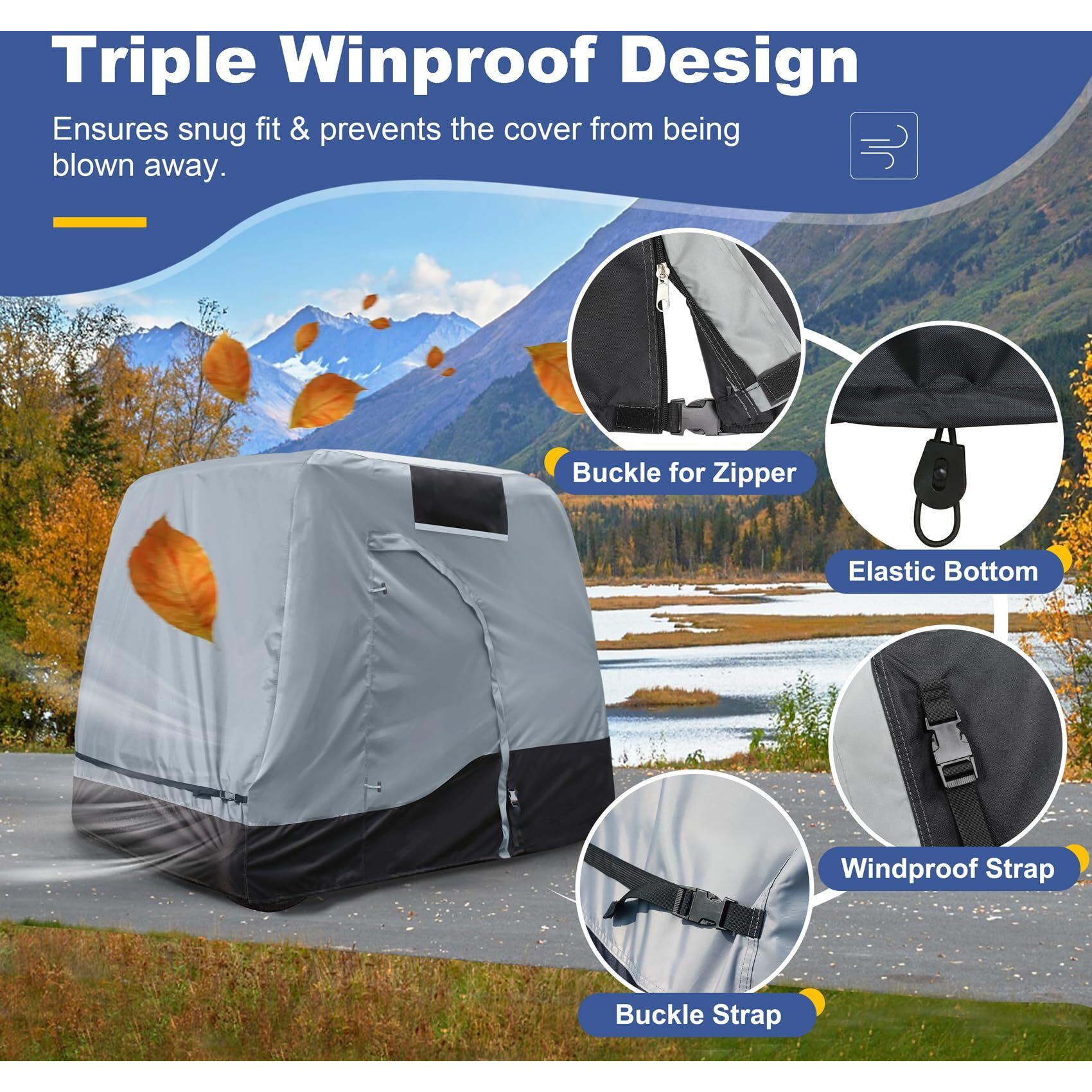 Explore Land Weatherproof 4 Passengers Golf Cart Cover Universal Fits Ezgo Club Car Yamaha - All Season Car Enclosure With Driver Side Door And Back Side Zipper Window