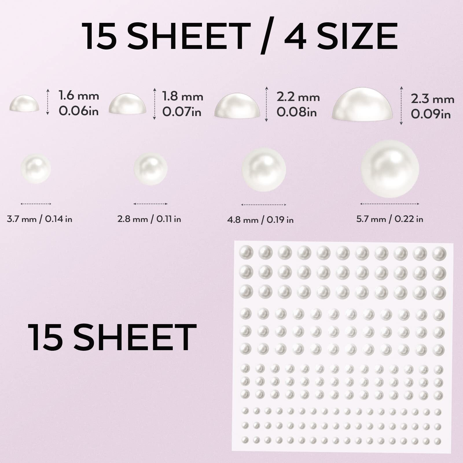 2475 Pcs Pearl Stickers Self Adhesive, Nicpro 4 Size Stick On Makeup Pearl Gem White Jewel Decor For Face, Body, Nail, Hair, Phone Art Craft Scrapbooking Embellishments Assorted Size 3Mm/4Mm/5Mm/6Mm