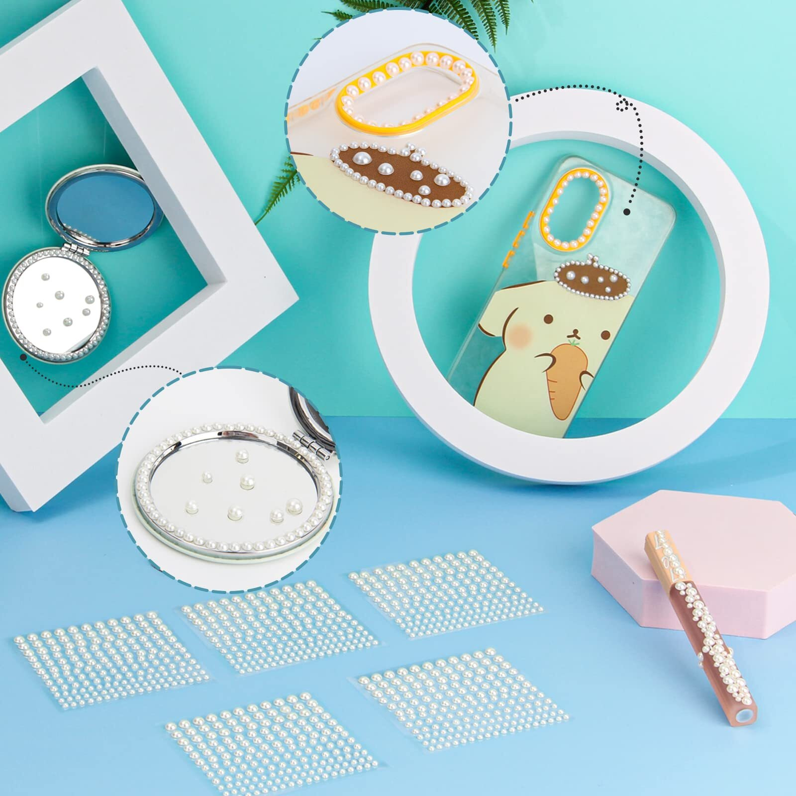 2475 Pcs Pearl Stickers Self Adhesive, Nicpro 4 Size Stick On Makeup Pearl Gem White Jewel Decor For Face, Body, Nail, Hair, Phone Art Craft Scrapbooking Embellishments Assorted Size 3Mm/4Mm/5Mm/6Mm