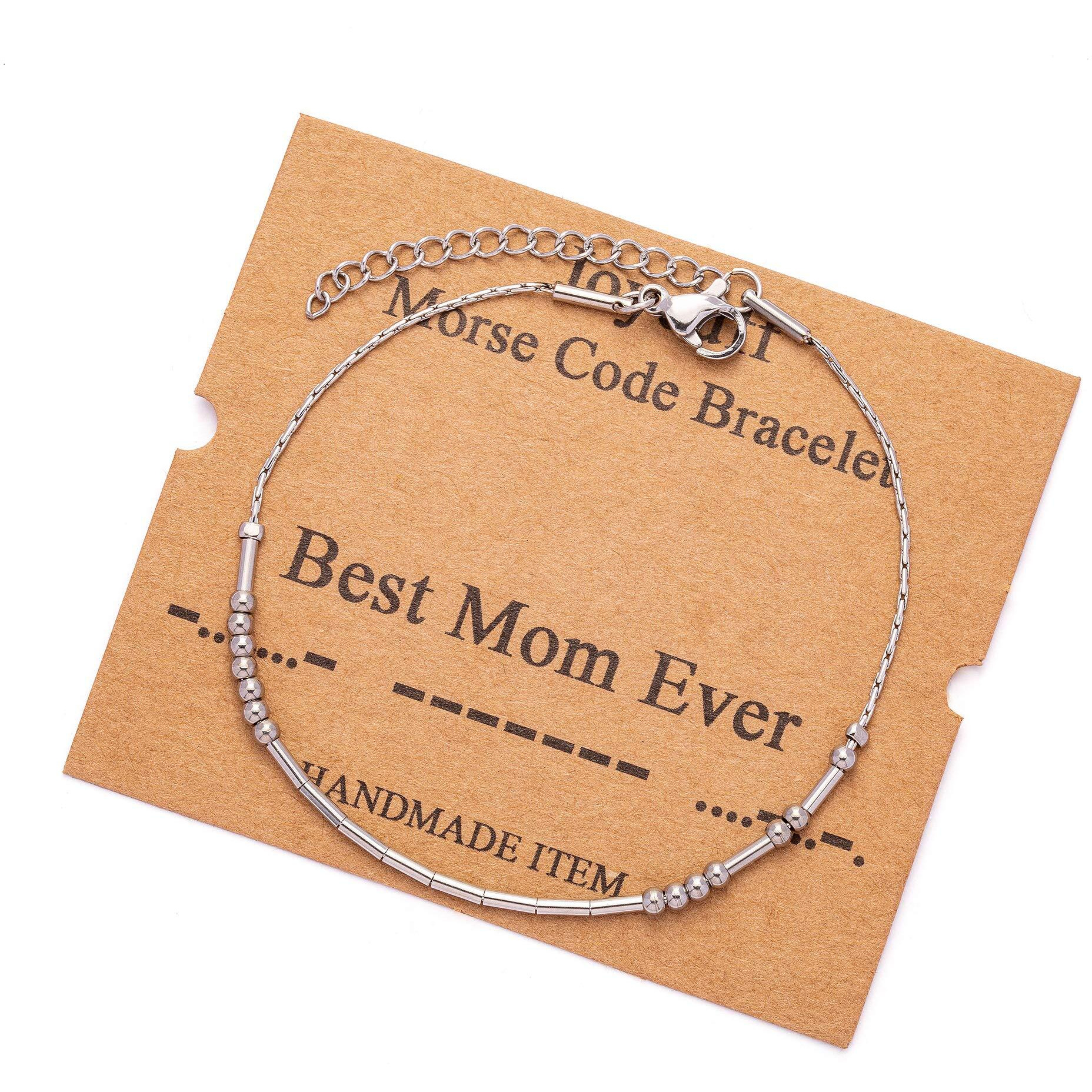 Joycuff Best Mom Ever Gifts For Women Morse Code Bracelets For Women Mother Mom Mothers Day Birthday Christmas Stianless Steel Jewelry Gifts Silver Bracelet