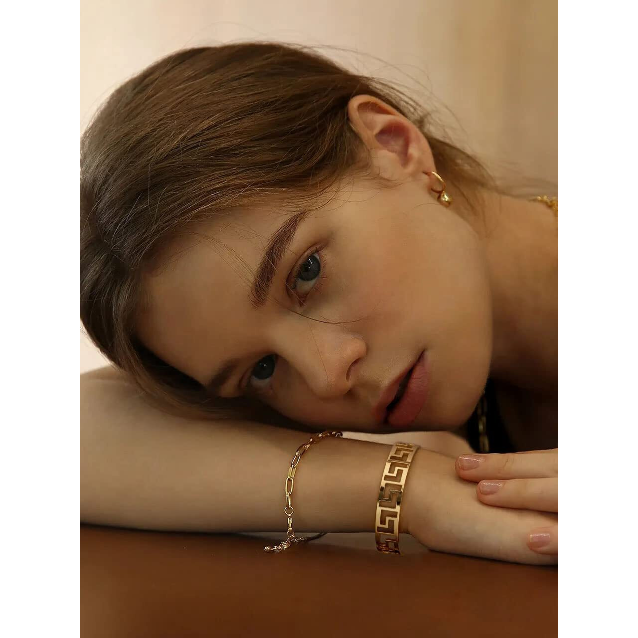 Pernnla Pearl Dainty Gold Initial Bangle Bracelet For Women L Letter Love Bracelet Simple Hollow Rune Cute Charm Cuff Bracelets