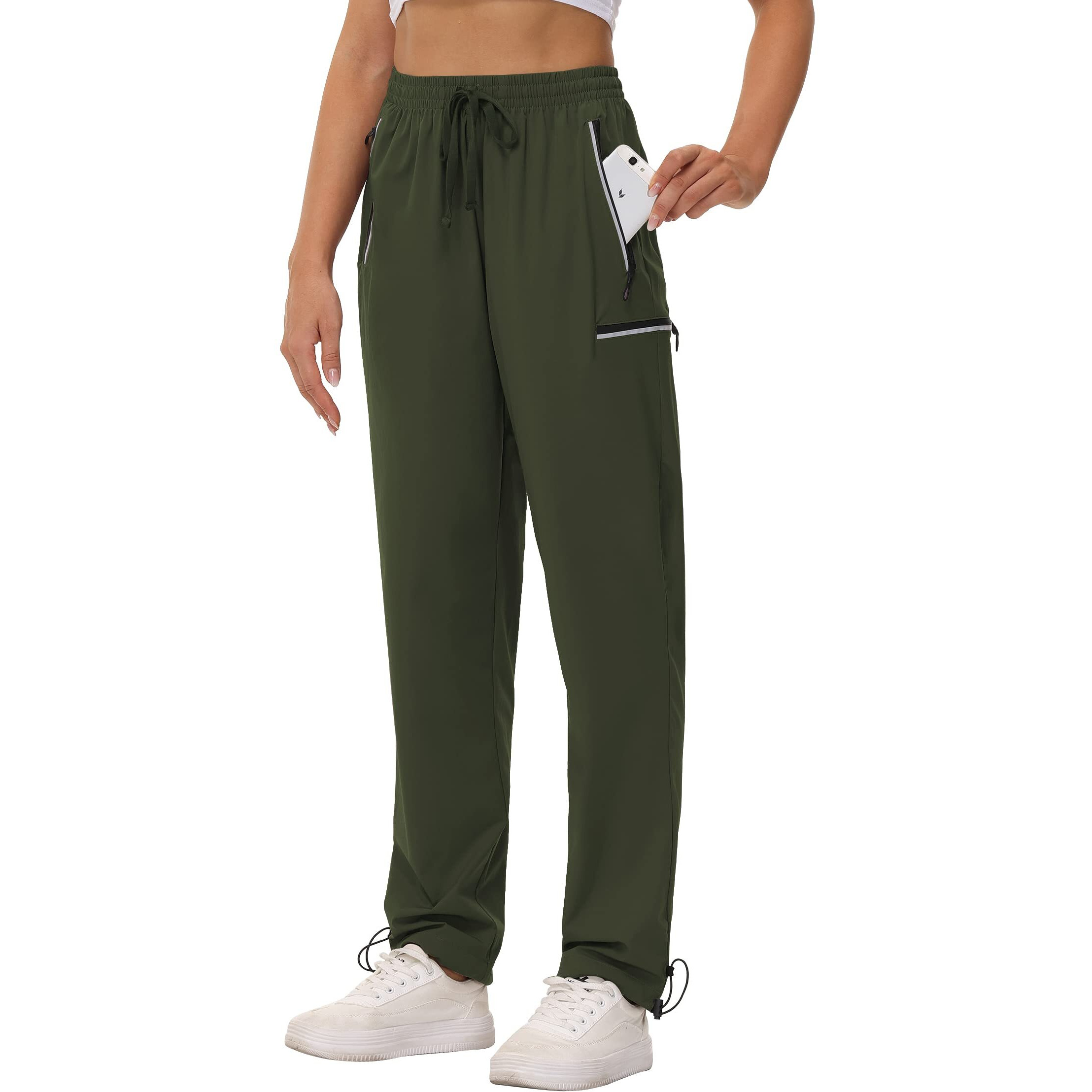 Cakulo Cargo Hiking Pants Women Summer Golf Travel Camping Work Waterproof Rain Quick Dry Light Weight Stretchy Pants Pockets Army Green Xl