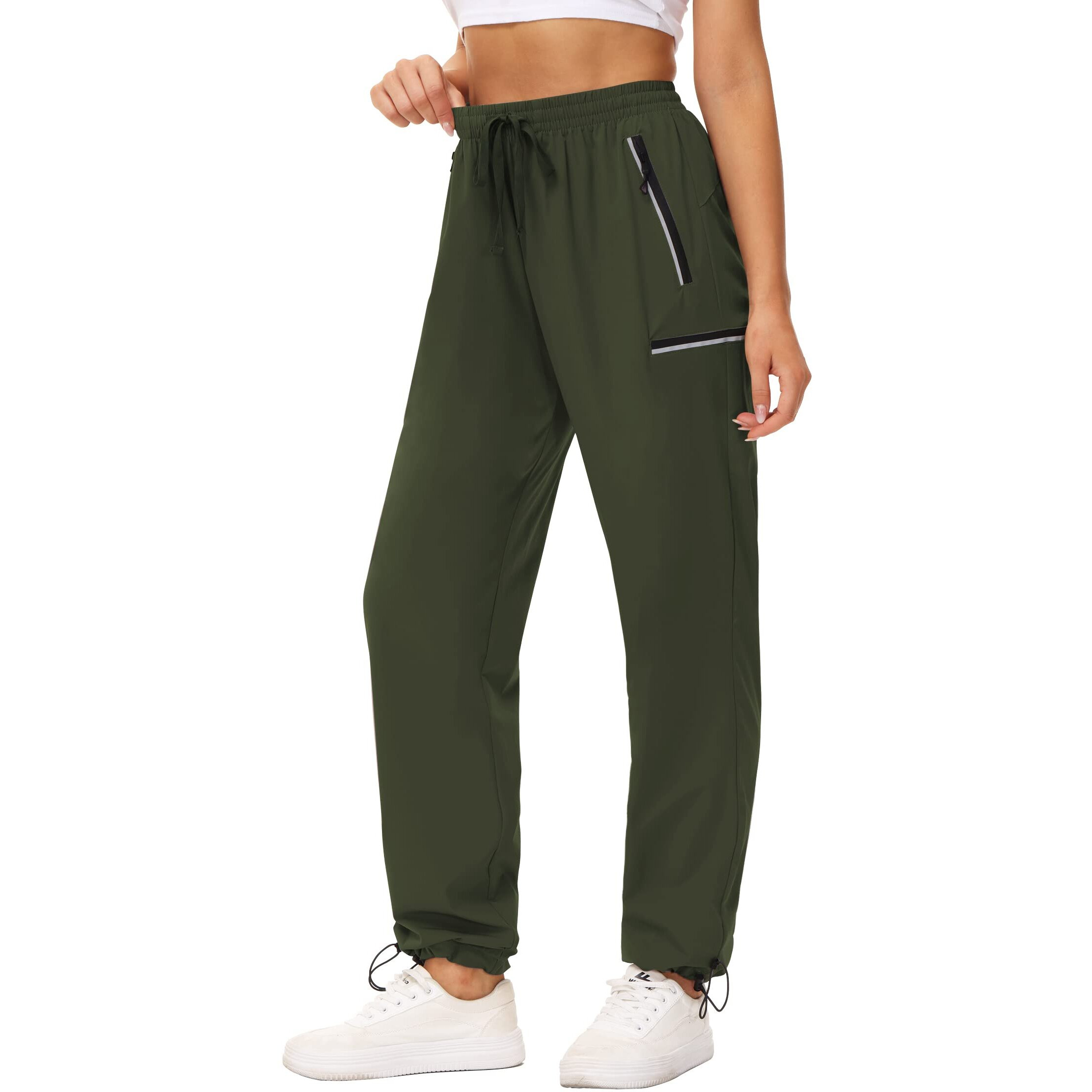 Cakulo Cargo Hiking Pants Women Summer Golf Travel Camping Work Waterproof Rain Quick Dry Light Weight Stretchy Pants Pockets Army Green Xl