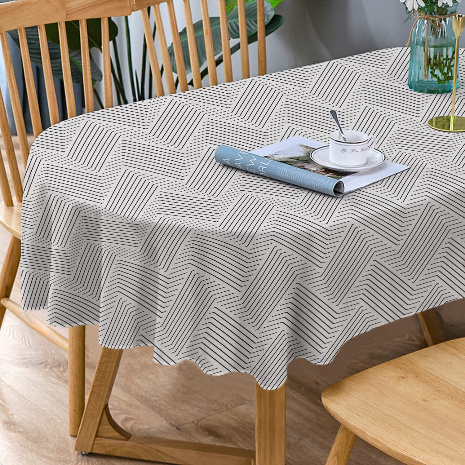 Bnejvif Oval Tablecloth, Modern Oval Tablecloth, Striped Tablecloth Indooroutdoor Waterproof Wrinkle Free Durable Oval Tablecloth For Oval Tables 60 X 102 Inch