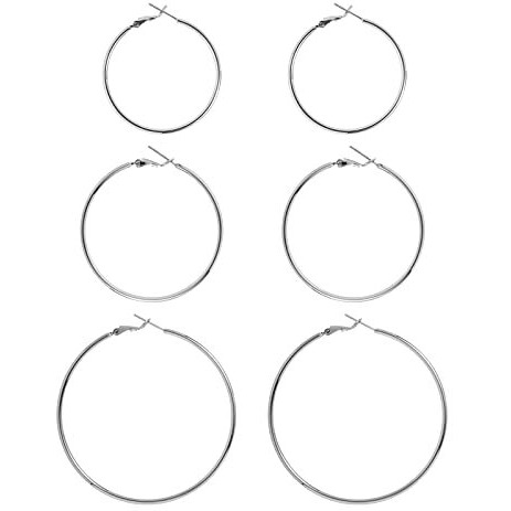 Big Silver Hoop Earrings For Women Hypoallergenic 925 Sterling Silver Post Thin Loop 14K Gold Plated Hoop Earrings Set For Girls, 3 Pairs (Silver 40Mm,50Mm,60Mm)
