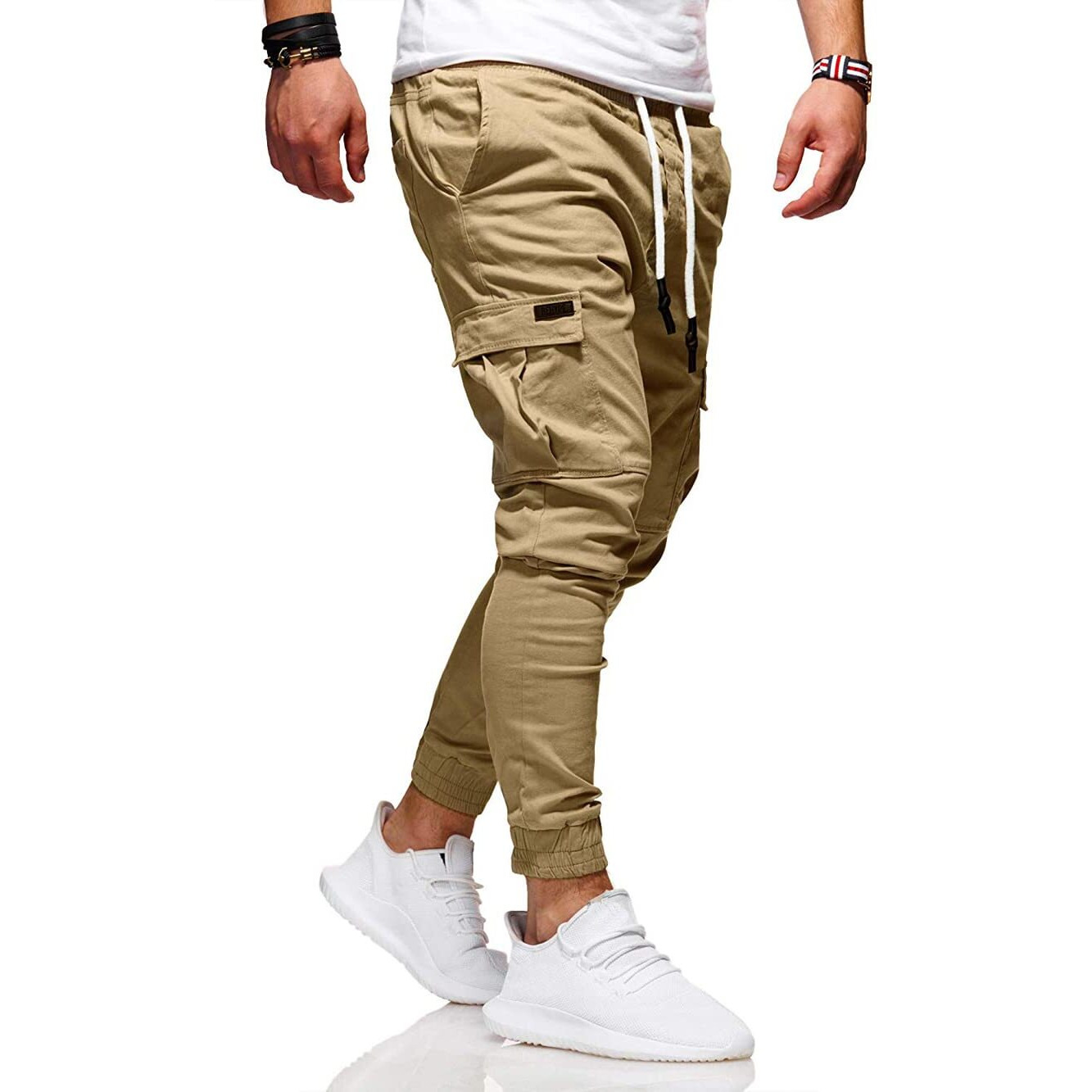 Buxkr Mens Cargo Pants Casual Hiking Pants Workout Joggers Sweatpants For Men,Light Khaki,Xxl