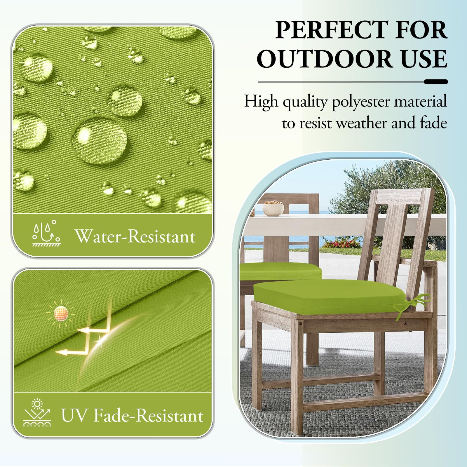 Wellsin Outdoor Chair Cushions For Patio Furniture - Patio Chair Cushions Set Of 4 - Water Resistant Round Corner Outdoor Seat Cushions 17 "&quotX16 "&quotX2 "", Grass Green