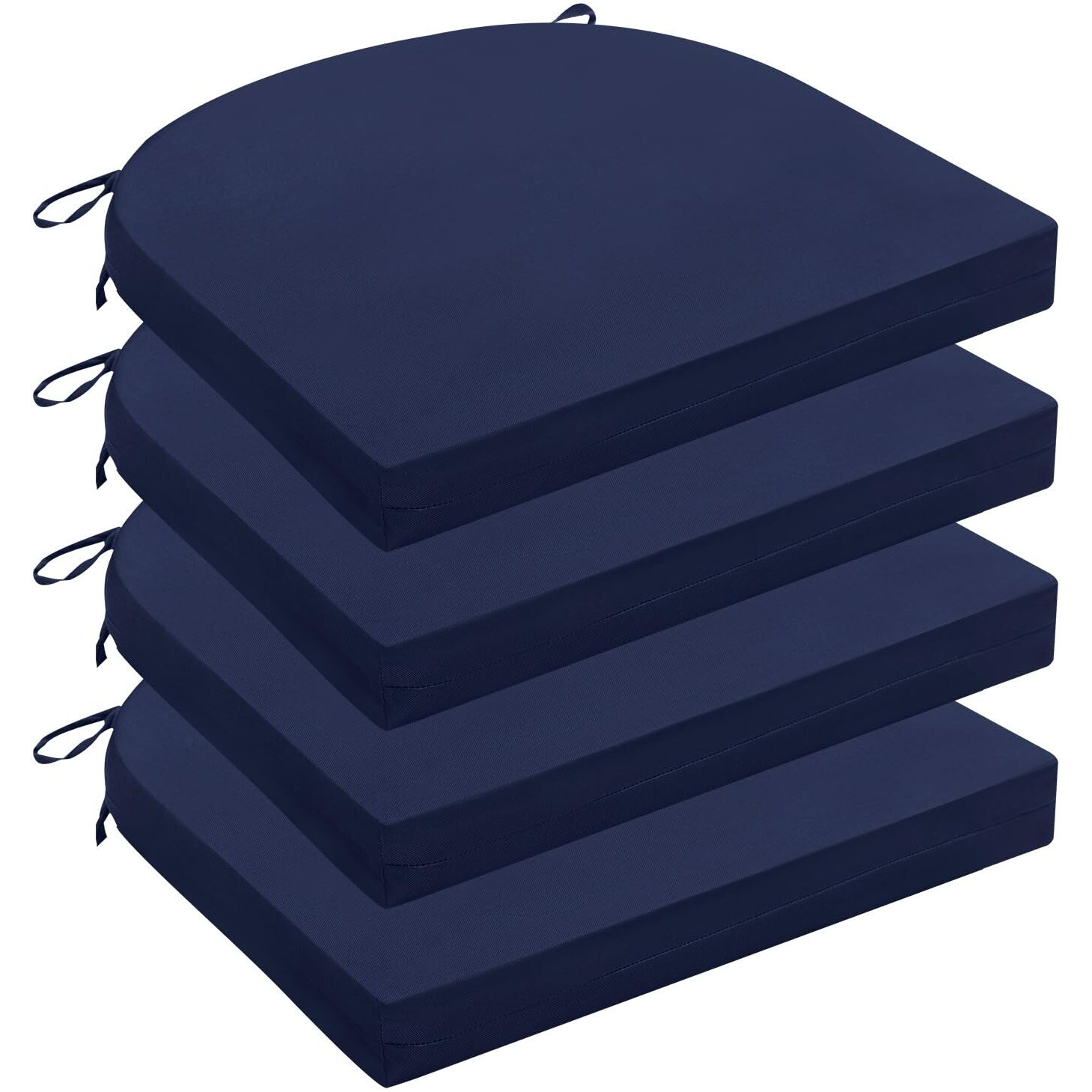 Wellsin Outdoor Chair Cushions For Patio Furniture - Patio Chair Cushions Set Of 4 - Water Resistant Round Corner Outdoor Seat Cushions 17 "&quotX16 "&quotX2 "", Navy