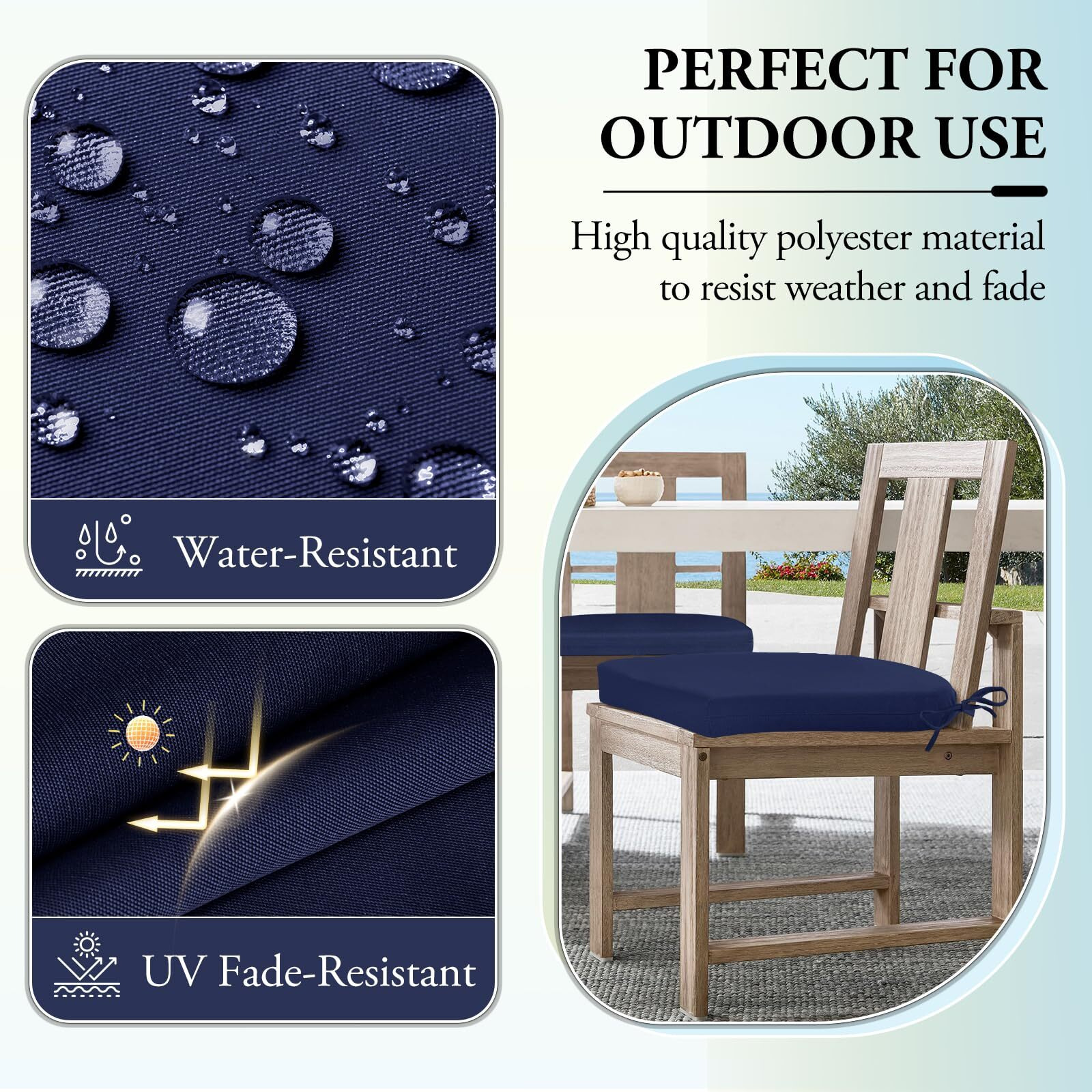 Wellsin Outdoor Chair Cushions For Patio Furniture - Patio Chair Cushions Set Of 4 - Water Resistant Round Corner Outdoor Seat Cushions 17 "&quotX16 "&quotX2 "", Navy