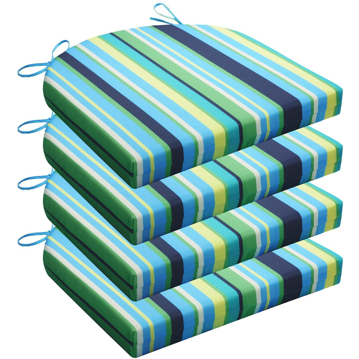 Wellsin Outdoor Chair Cushions For Patio Furniture - Patio Chair Cushions Set Of 4 - Water Resistant Round Corner Outdoor Seat Cushions 17 "&quotX16 "&quotX2 "", Stripe 01