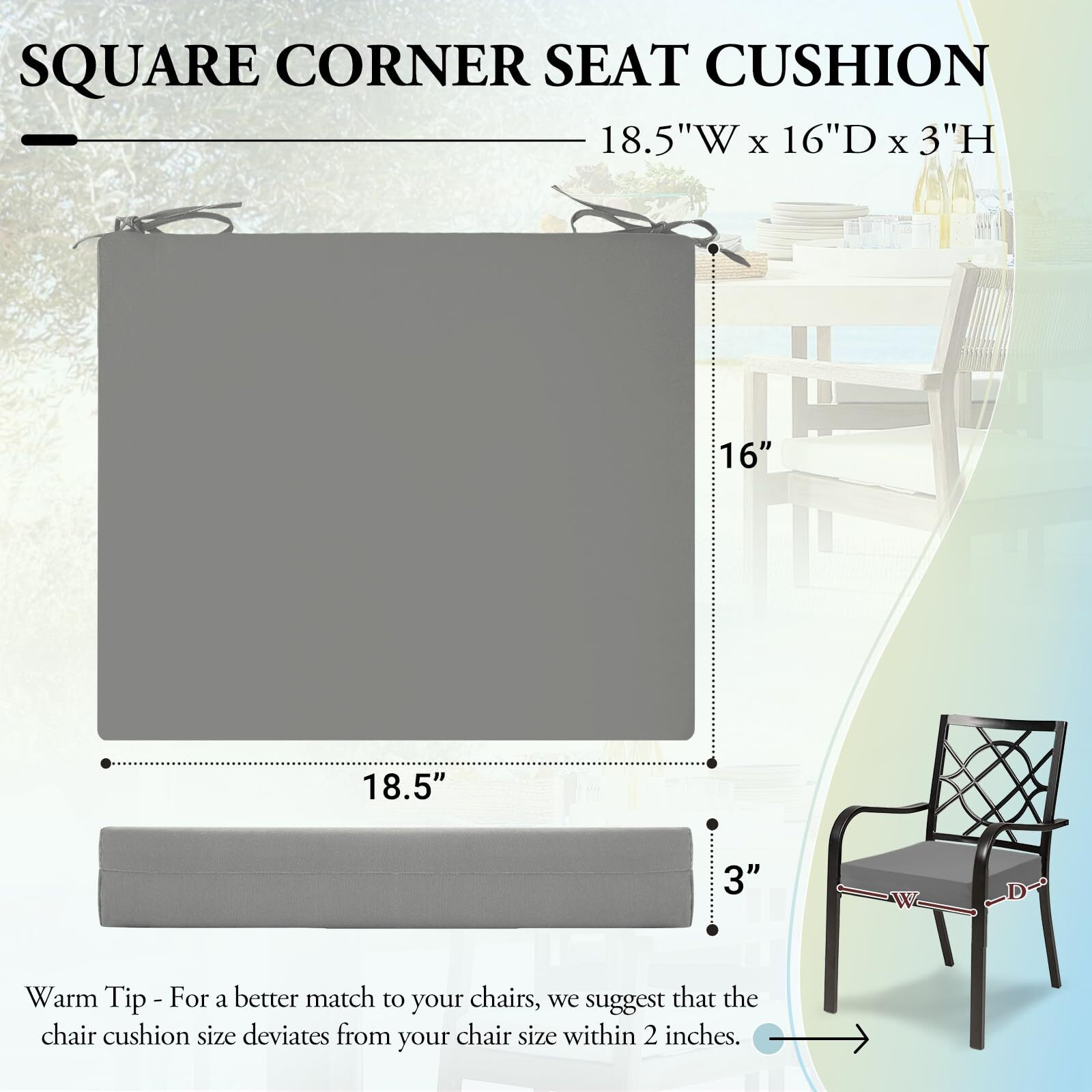 Wellsin Outdoor Chair Cushions For Patio Furniture - Outdoor Cushions For Chairs - Water Resistant Patio Chair Cushions Set Of 4, 18.5 "&quotX16 "&quotX3 "", Light Grey