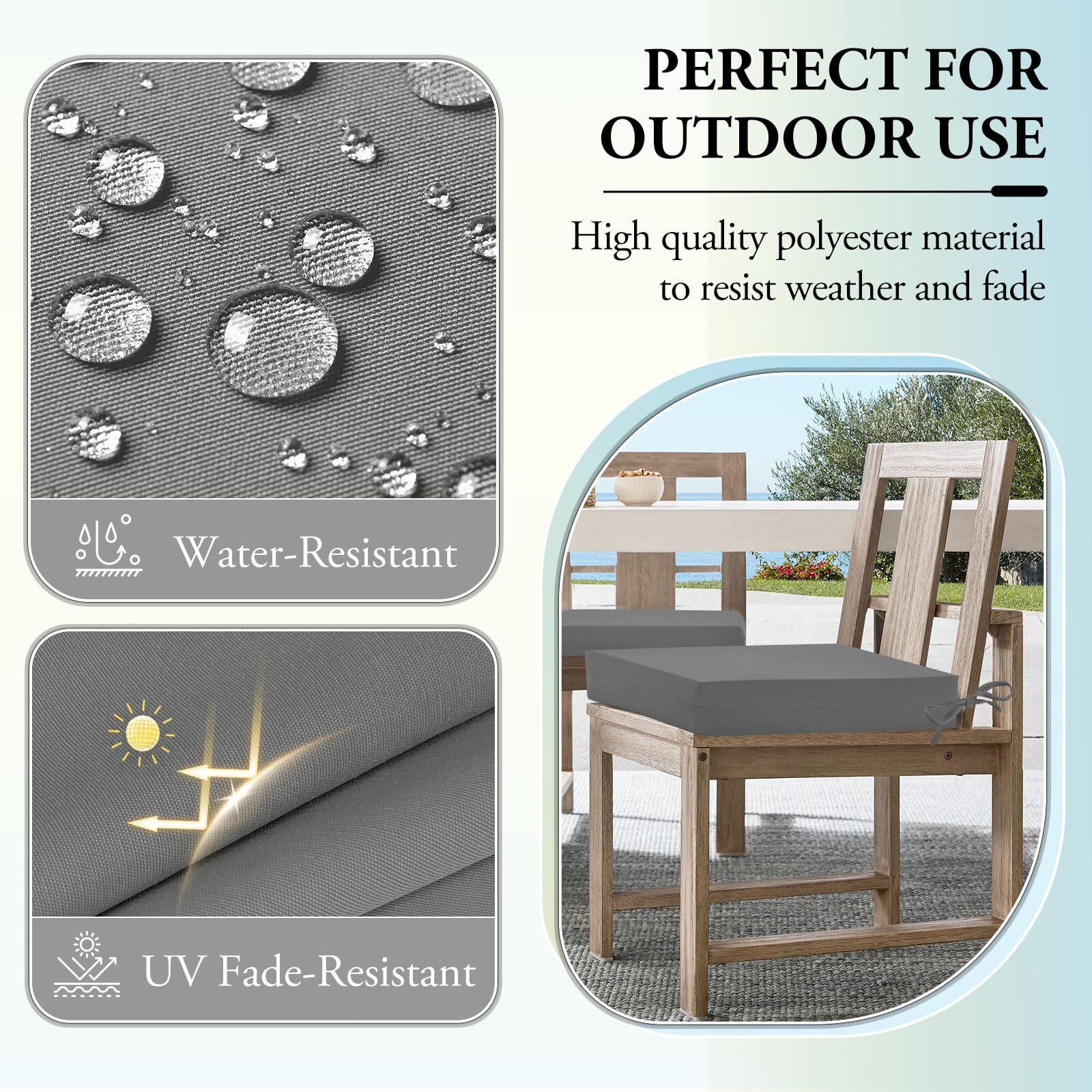 Wellsin Outdoor Chair Cushions For Patio Furniture - Outdoor Cushions For Chairs - Water Resistant Patio Chair Cushions Set Of 4, 18.5 "&quotX16 "&quotX3 "", Light Grey