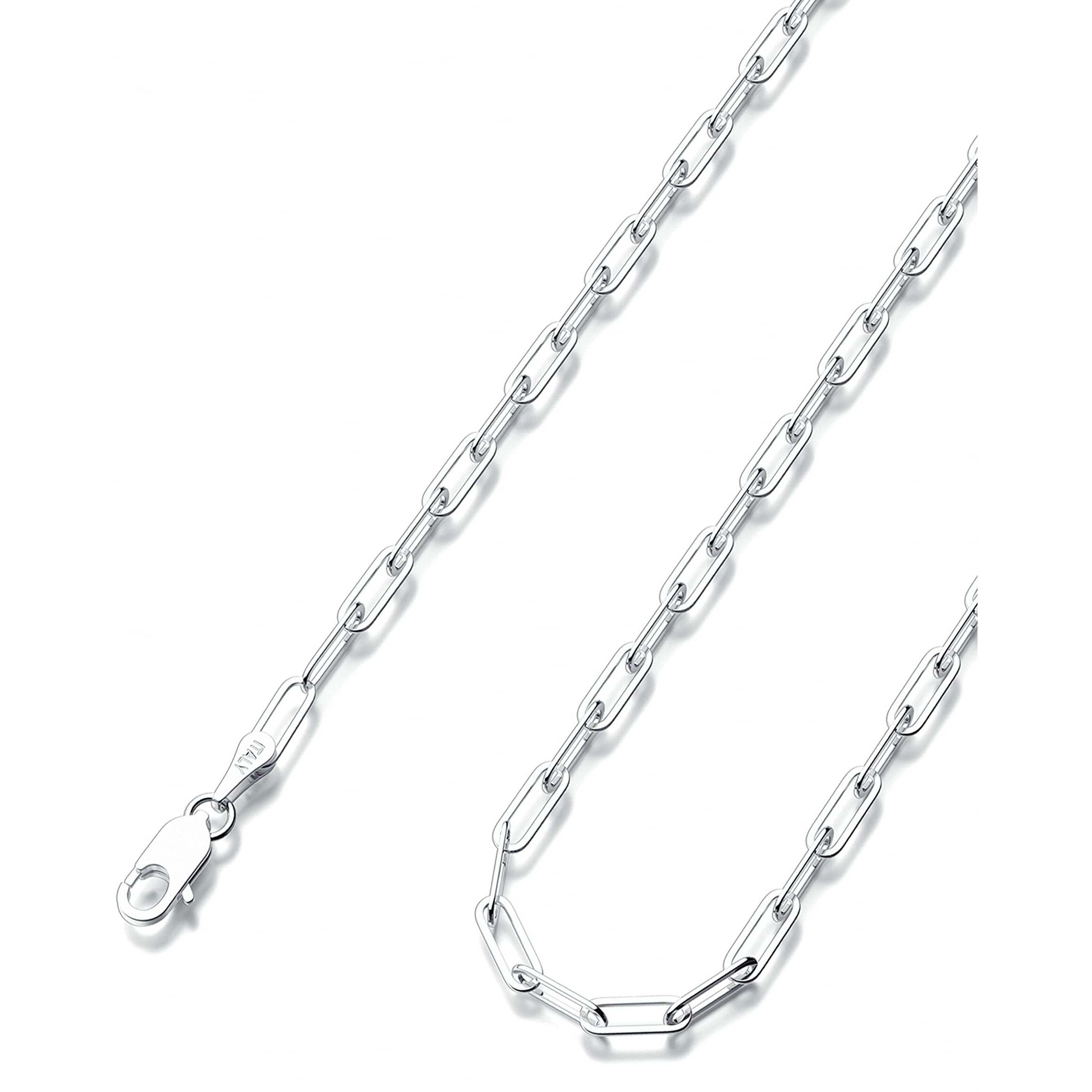 Waitsoul 925 Sterling Silver Paperclip Lobster Clasp Chain 4Mm Necklace For Women Men Diamond Cut Silver Necklace Chain 16-30 Inches(30)