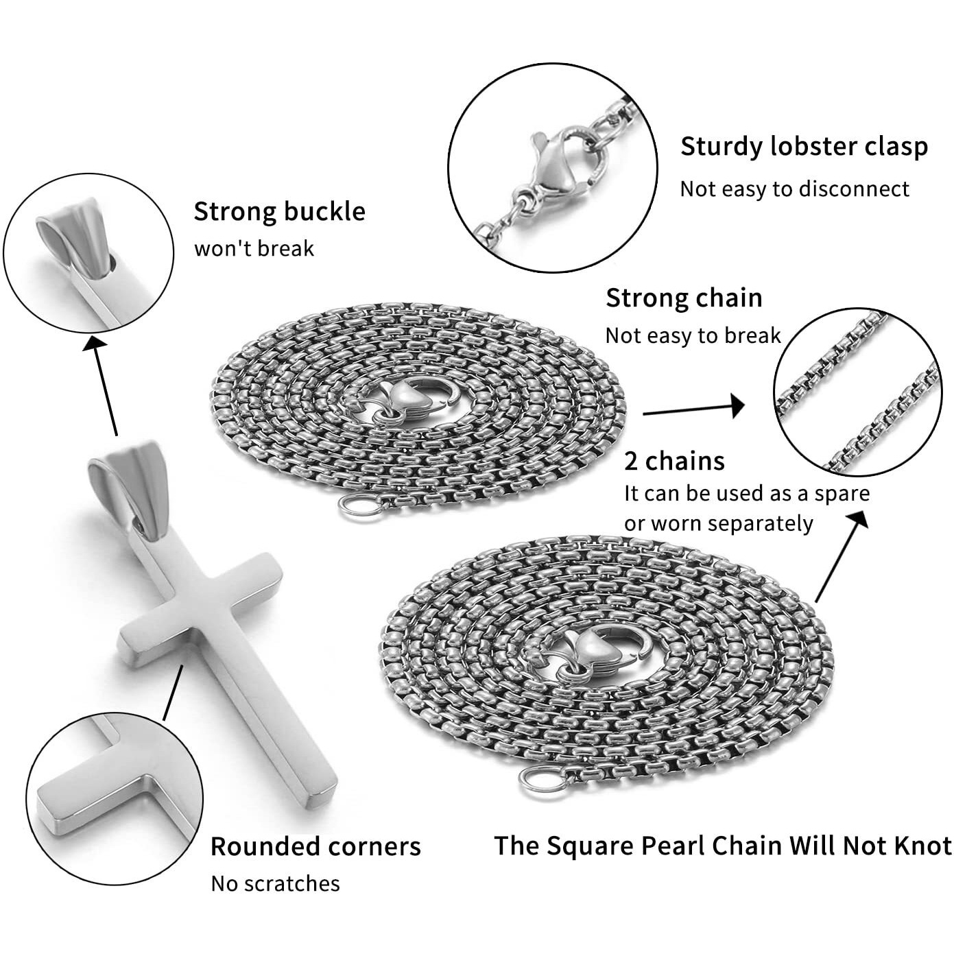 Stainless Steel Cross Necklace For Men,Silver Cross Necklace For Boys Kids Tiny Small Cross Pendant Necklace 24 Inches Simple Jewelry Thin Cross Chain For Mens